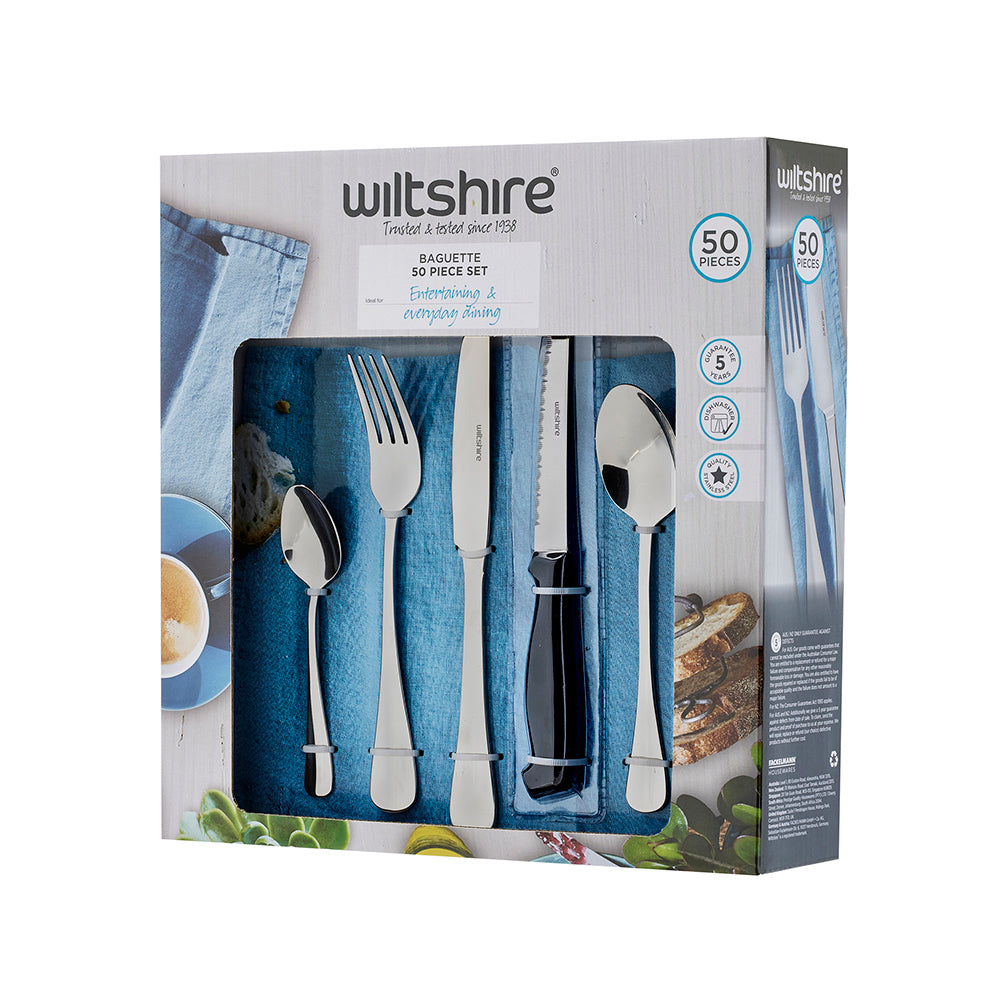 Wiltshire Baguette 50 Piece Cutlery Set with Steak Knives