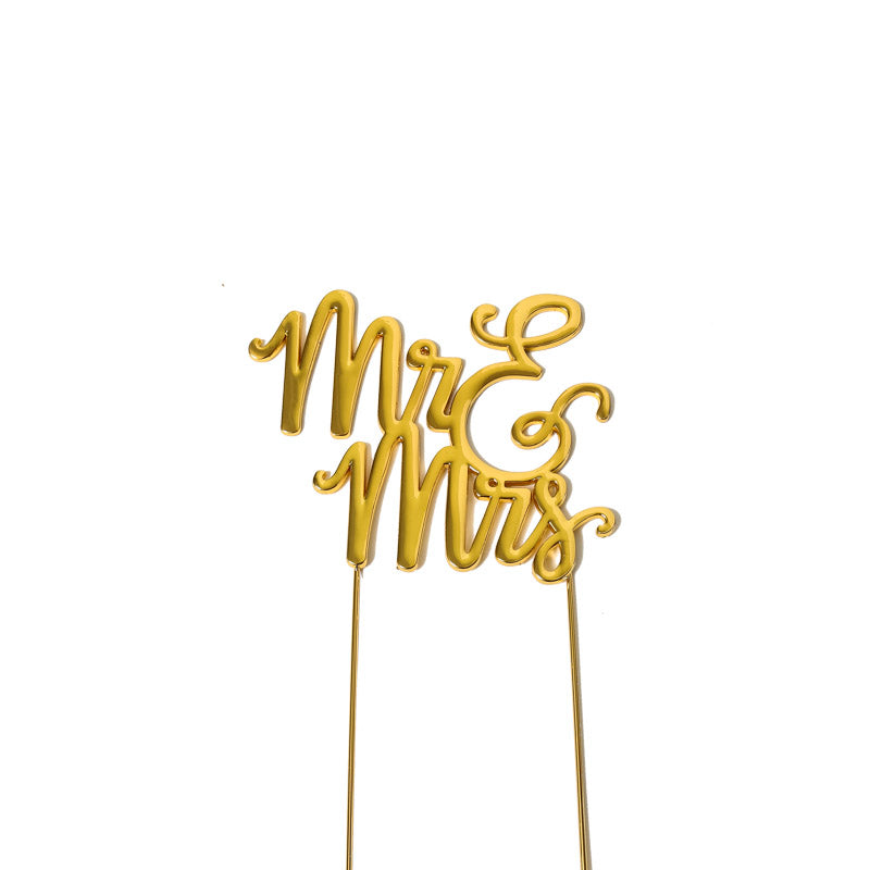 Cake & Candle Plated Cake Topper Mr Mrs Gold
