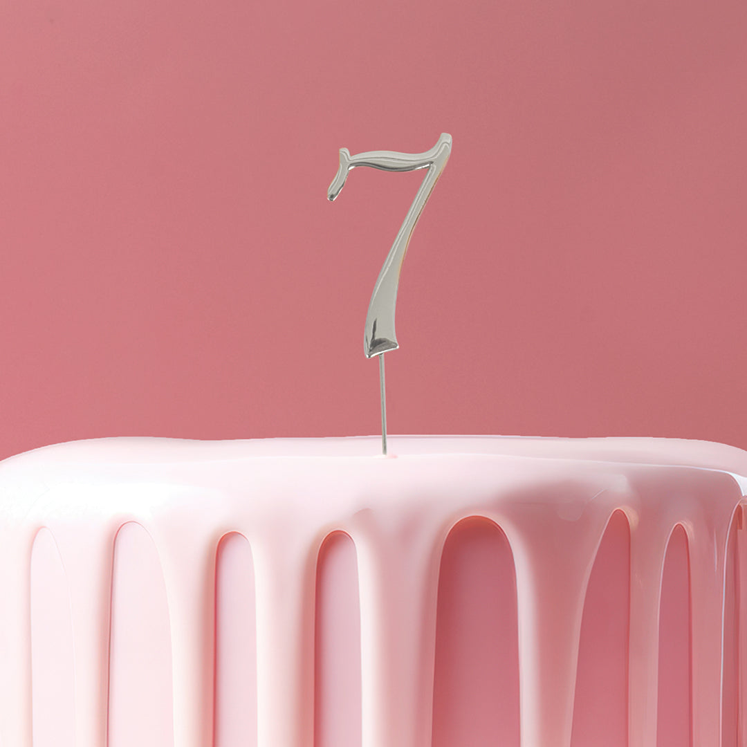 Cake & Candle Cake Topper Number 7 Silver 7cm