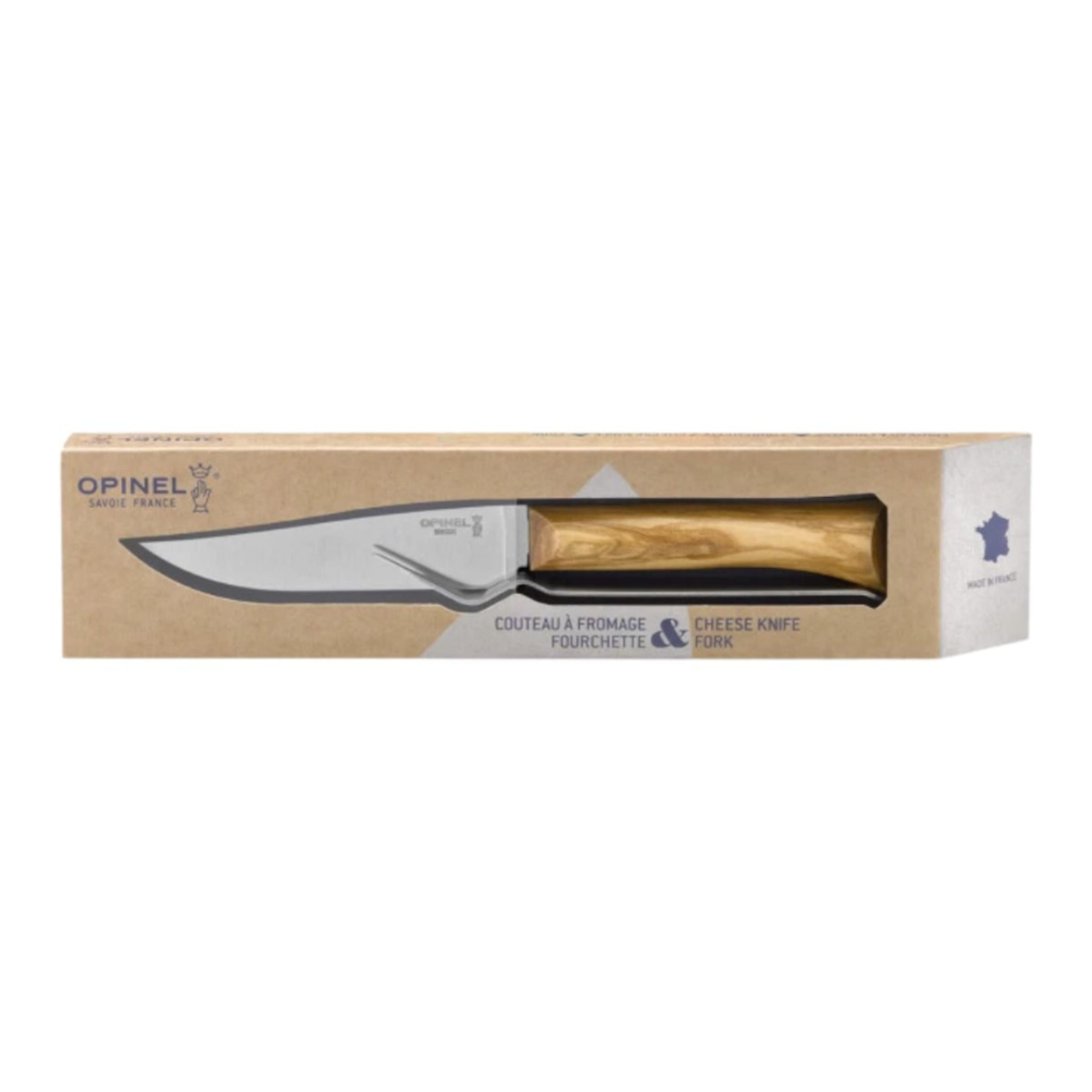 Opinel Cheese Knife & Fork 2 Piece Set Olive