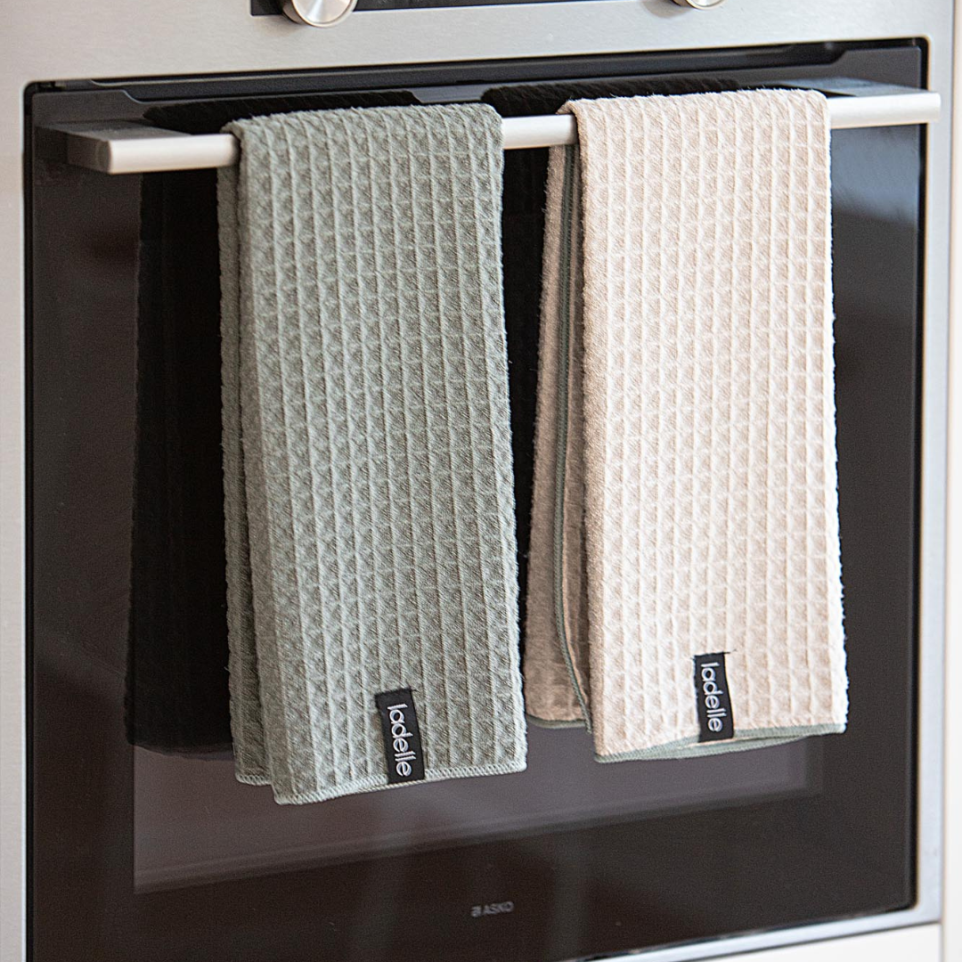 Ladelle Mega Waffle Microfibre Taupe 2pk Kitchen Towel