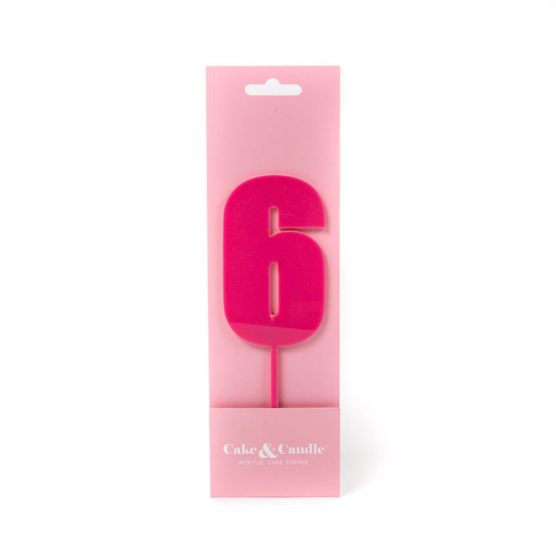 Cake & Candle Mega Number 6 Cake Topper Pink