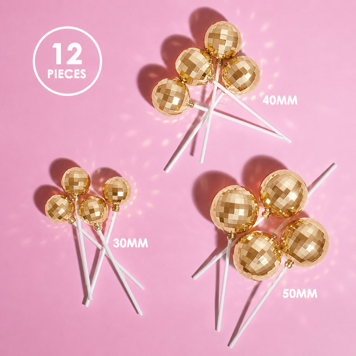 Sprinks Disco Ball Toppers Gold 12 Piece