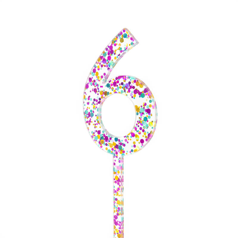 Cake & Candle Glitter Number 6 Cake Topper Rainbow