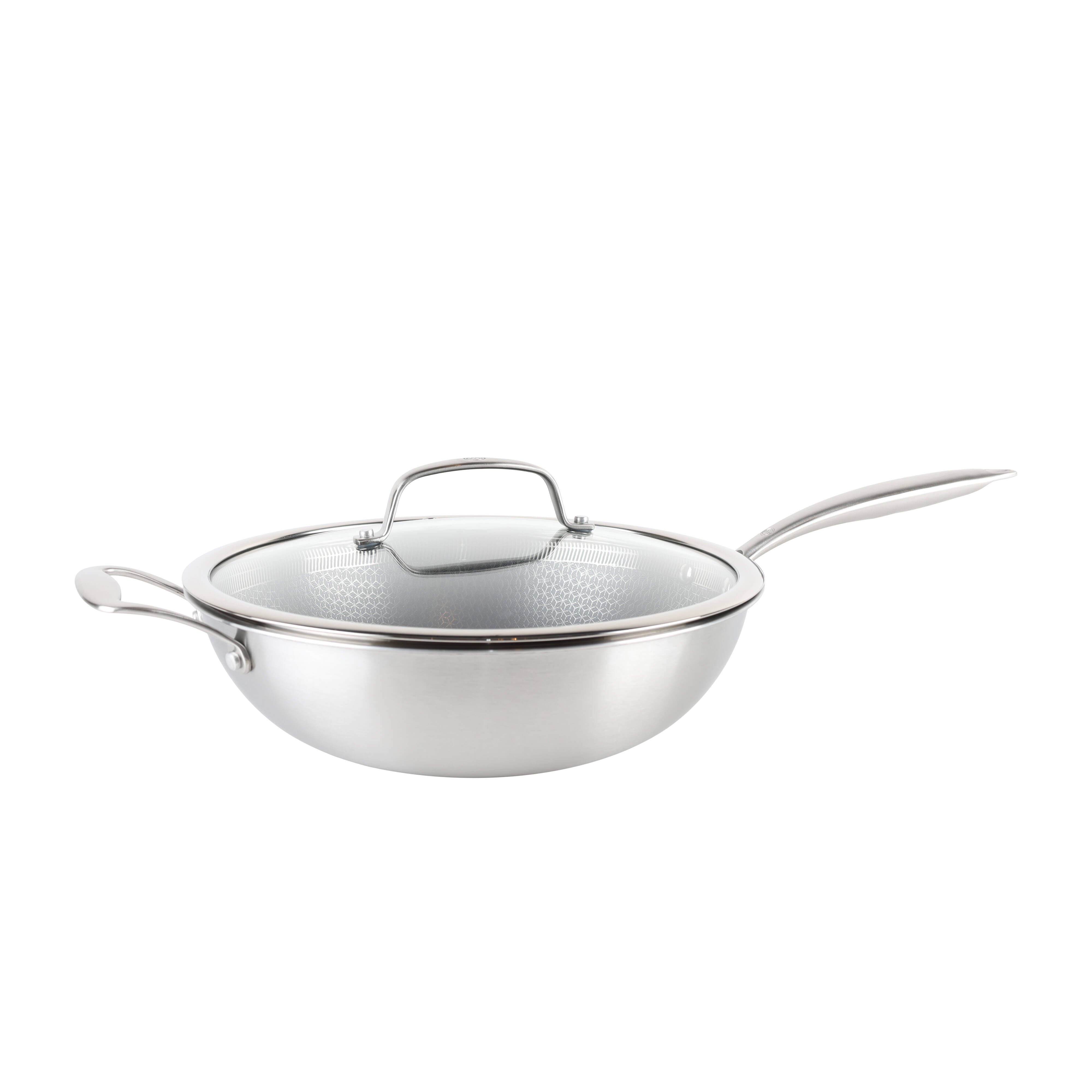 MasterChef Matrix Wok with Helper Handle & Lid Stainless Steel & Clear