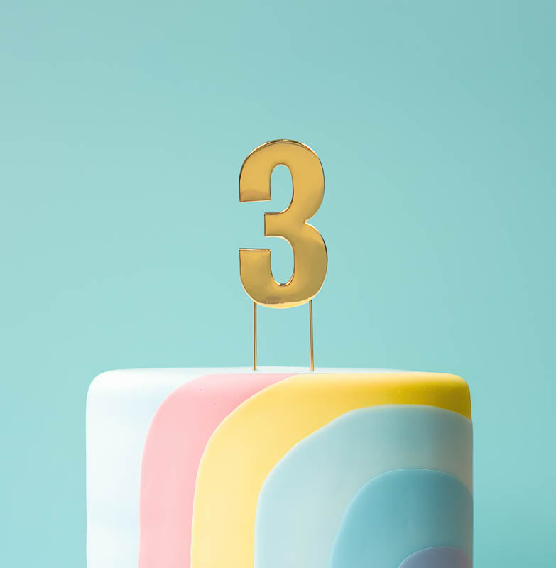 Cake & Candle Bold Cake Topper Number 3 Gold