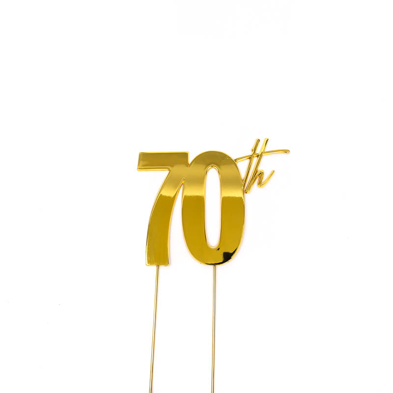 Cake & Candle Metal Cake Topper 70th Gold