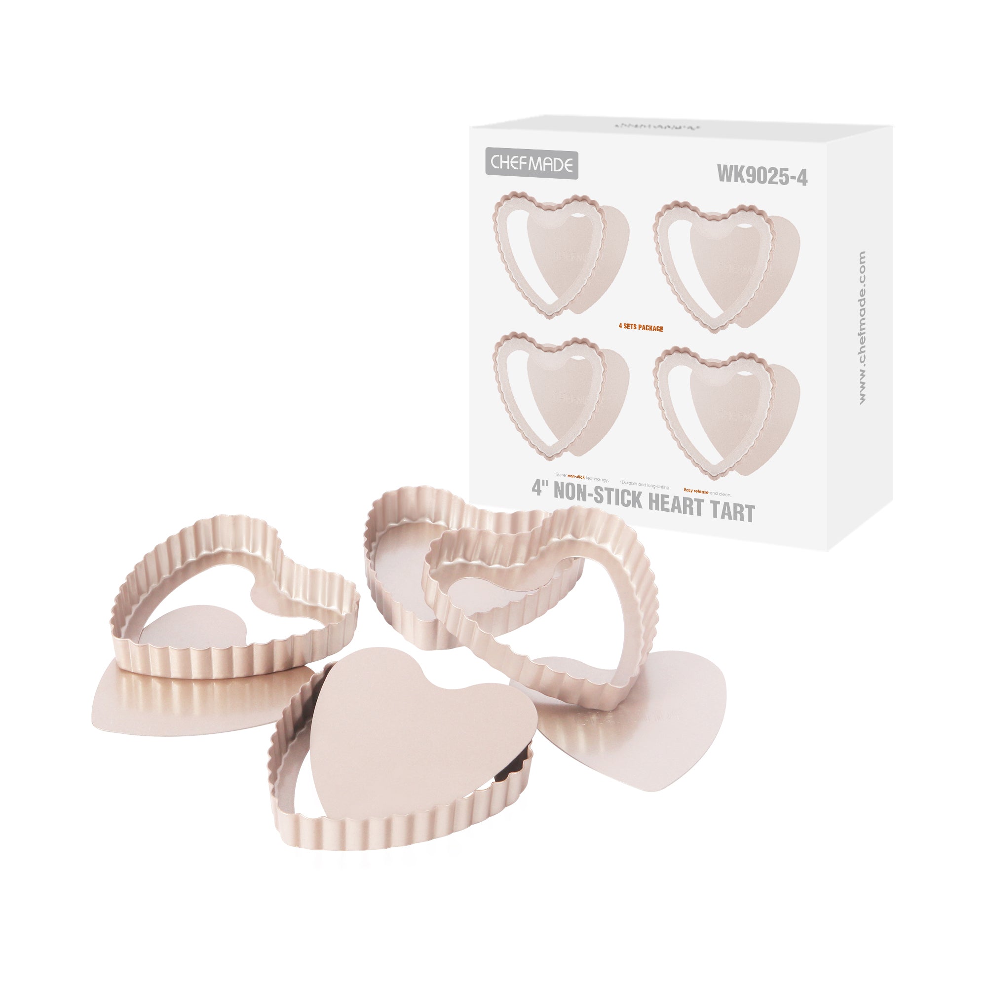 CHEFMADE Mini Heart Tart Pan with Loose Base Set of 4 (WK9025-4)