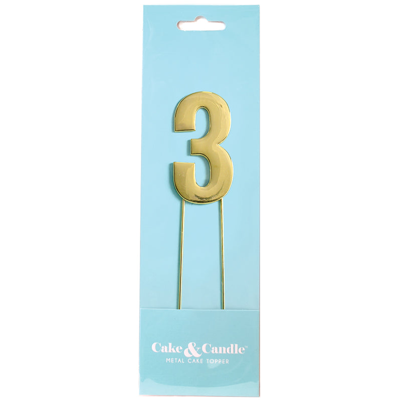 Cake & Candle Bold Cake Topper Number 3 Gold