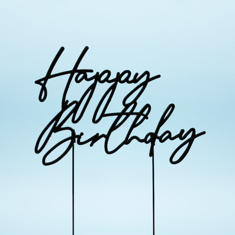 Cake & Candle Matte Black Metal Cake Topper Happy Birthday 3