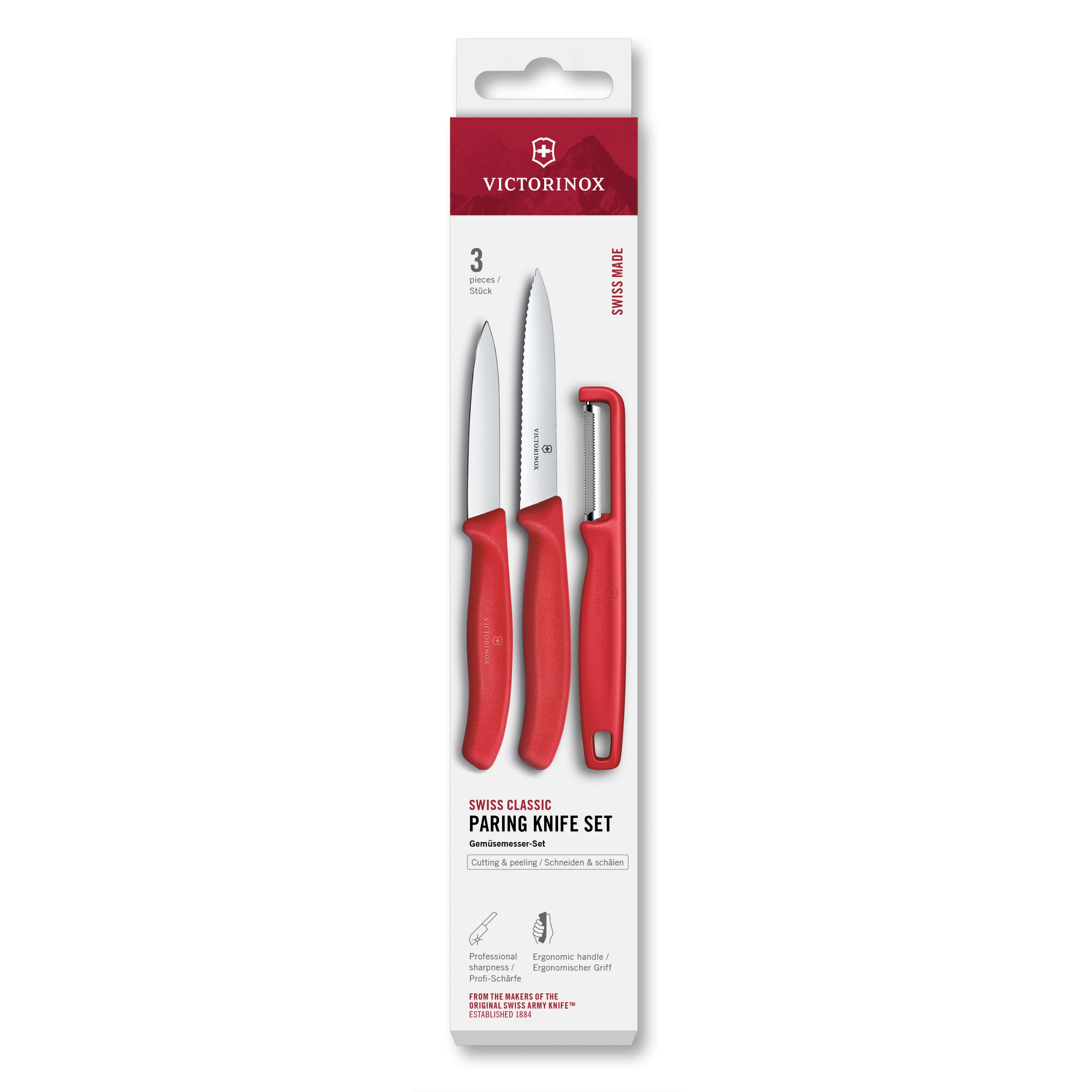 Victorinox 3 Piece Paring Set with Peeler New Red