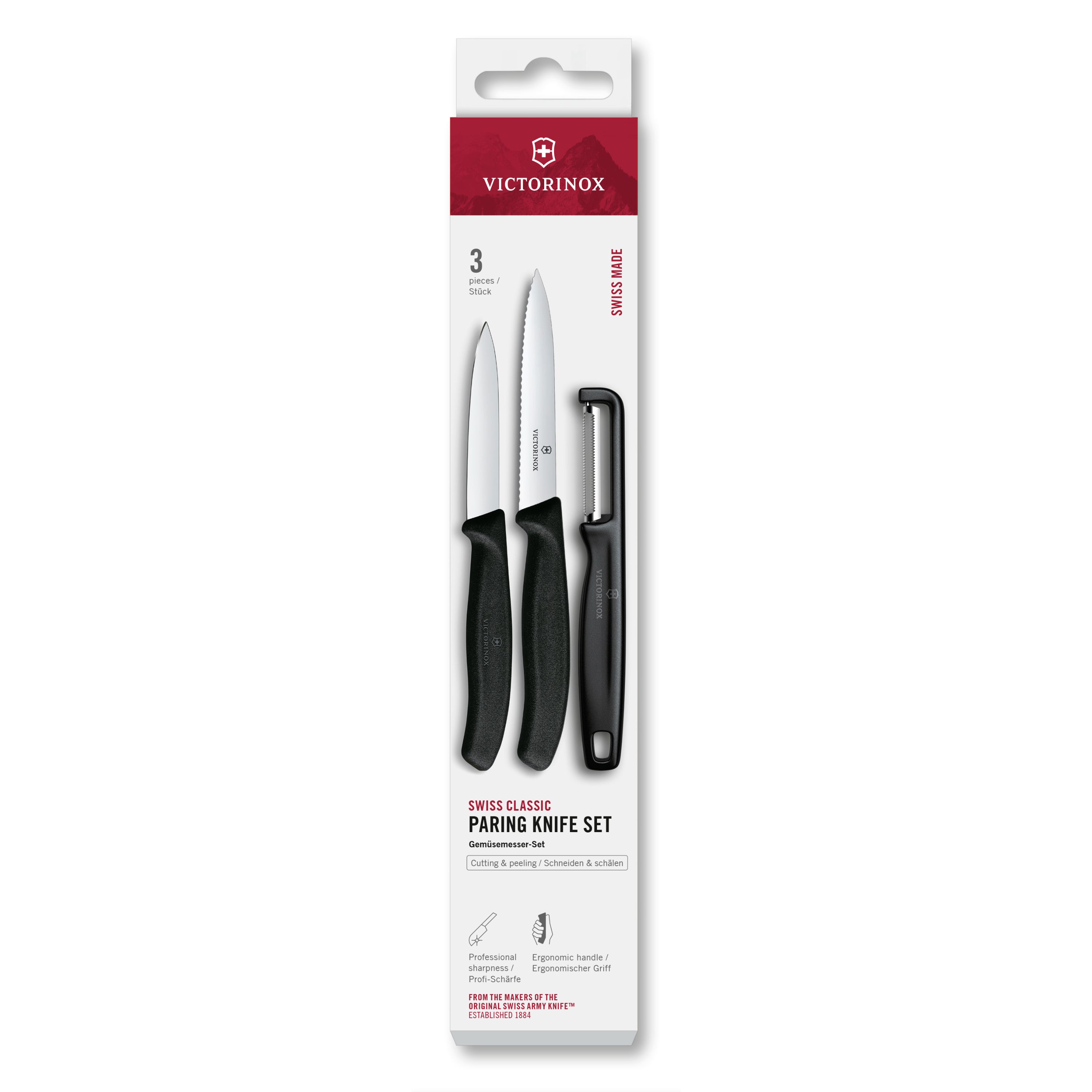 Victorinox 3 Piece Paring Set with Peeler Black