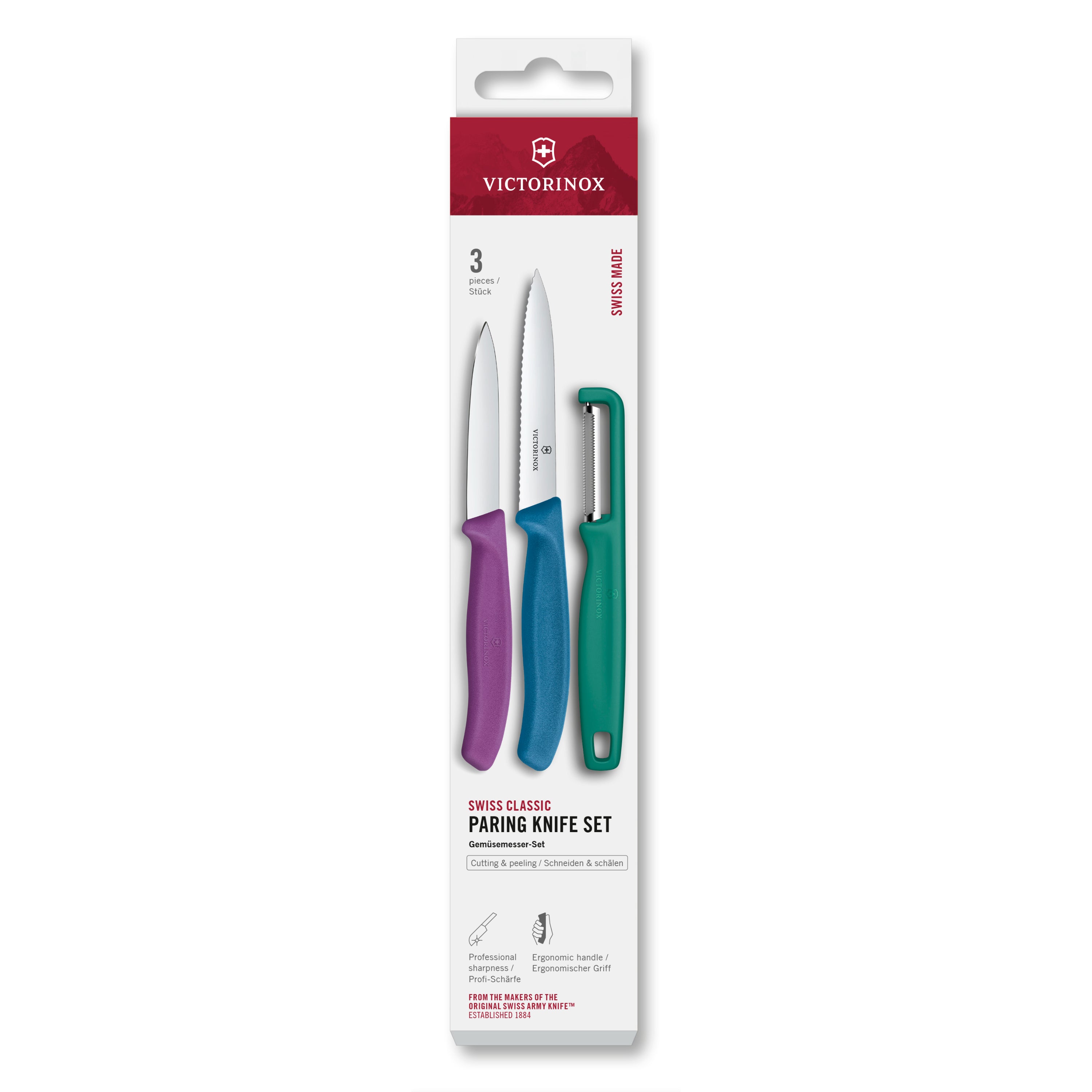 Victorinox 3 Piece Paring & Peeler New Green Purple Blue