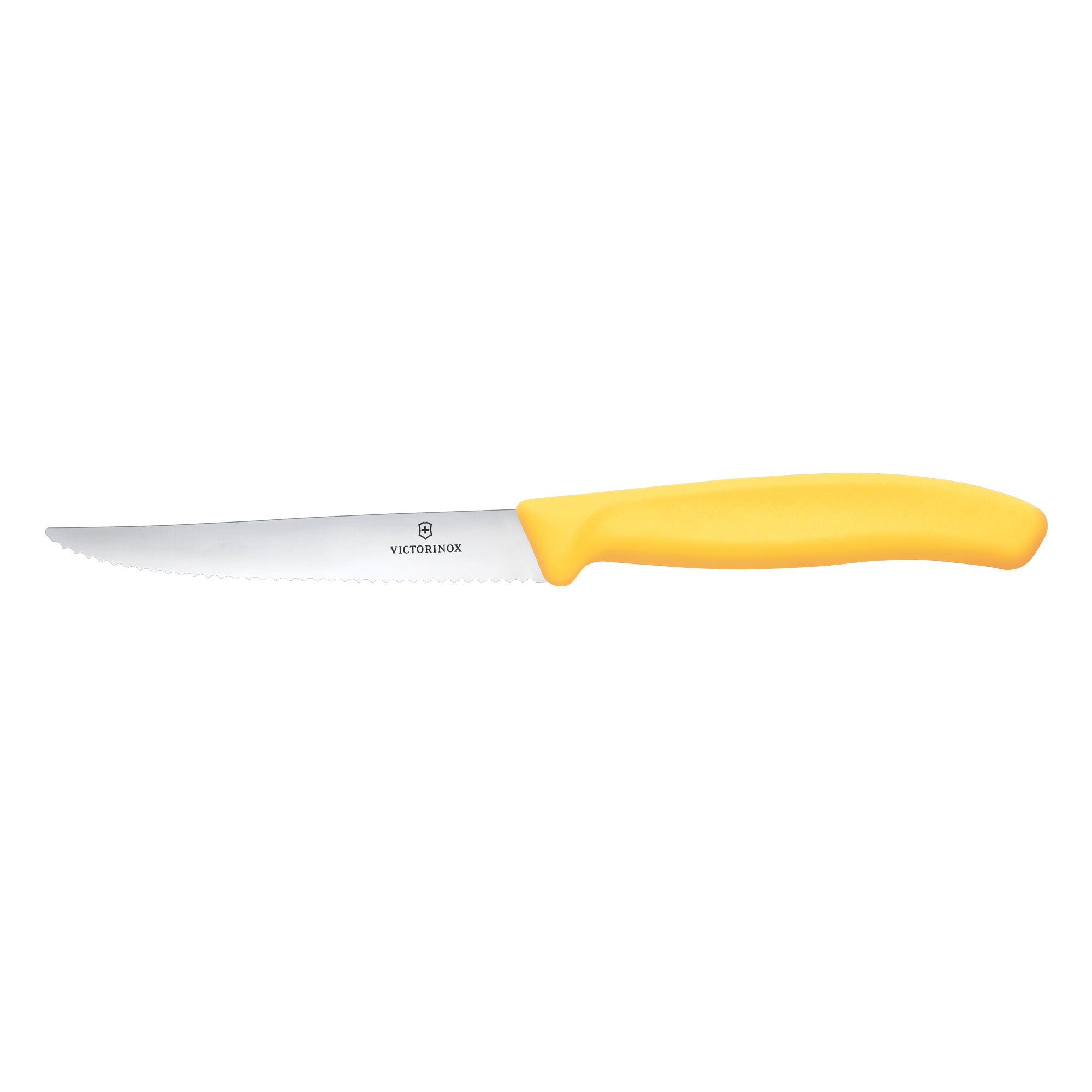 Victorinox Swiss Classic Steak Knife Wavy Edge Pointed - Black Handle Lemon Yellow