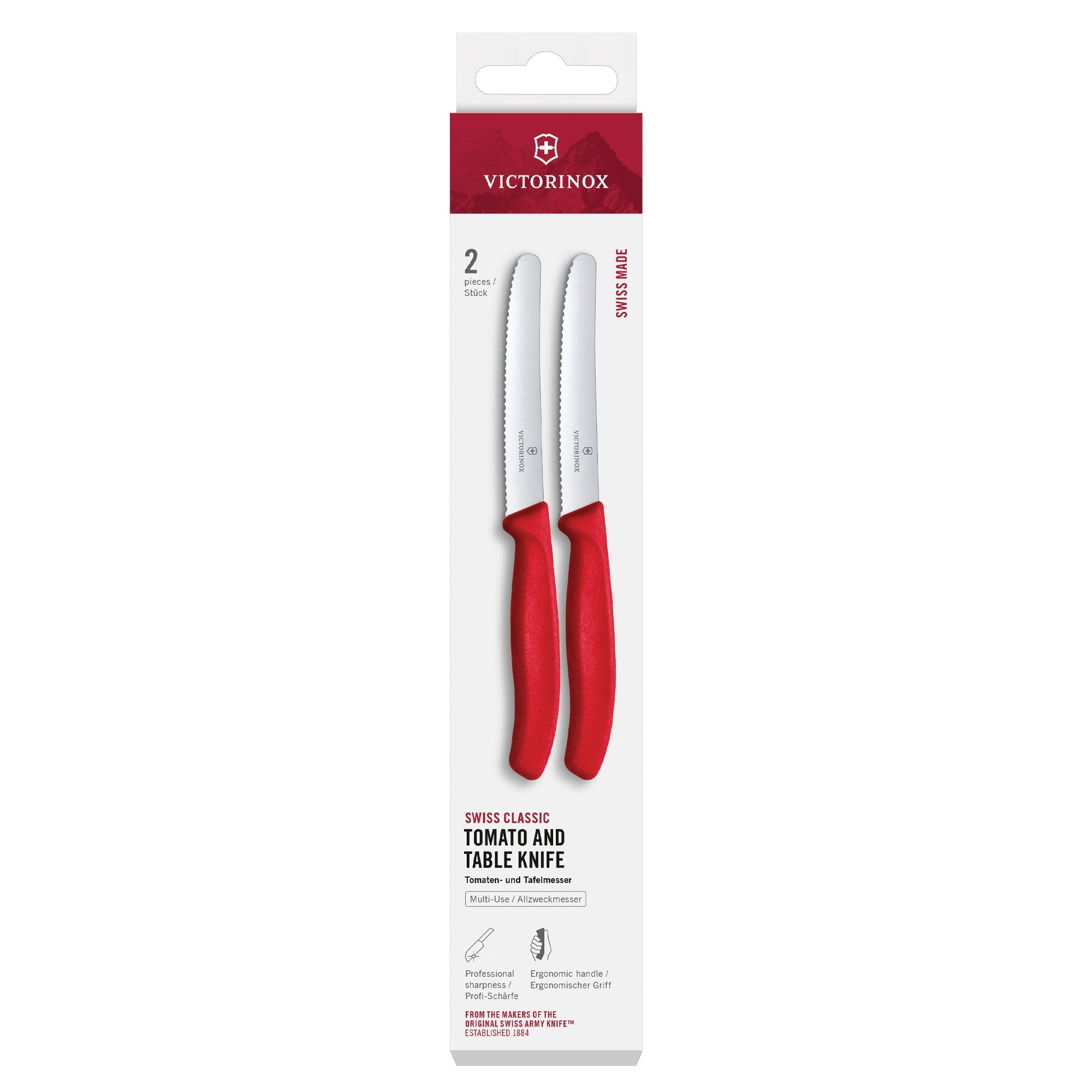 Victorinox Swiss Classic Tomato and Table Knife Set 2 Pieces - Gift Box Chilli Red