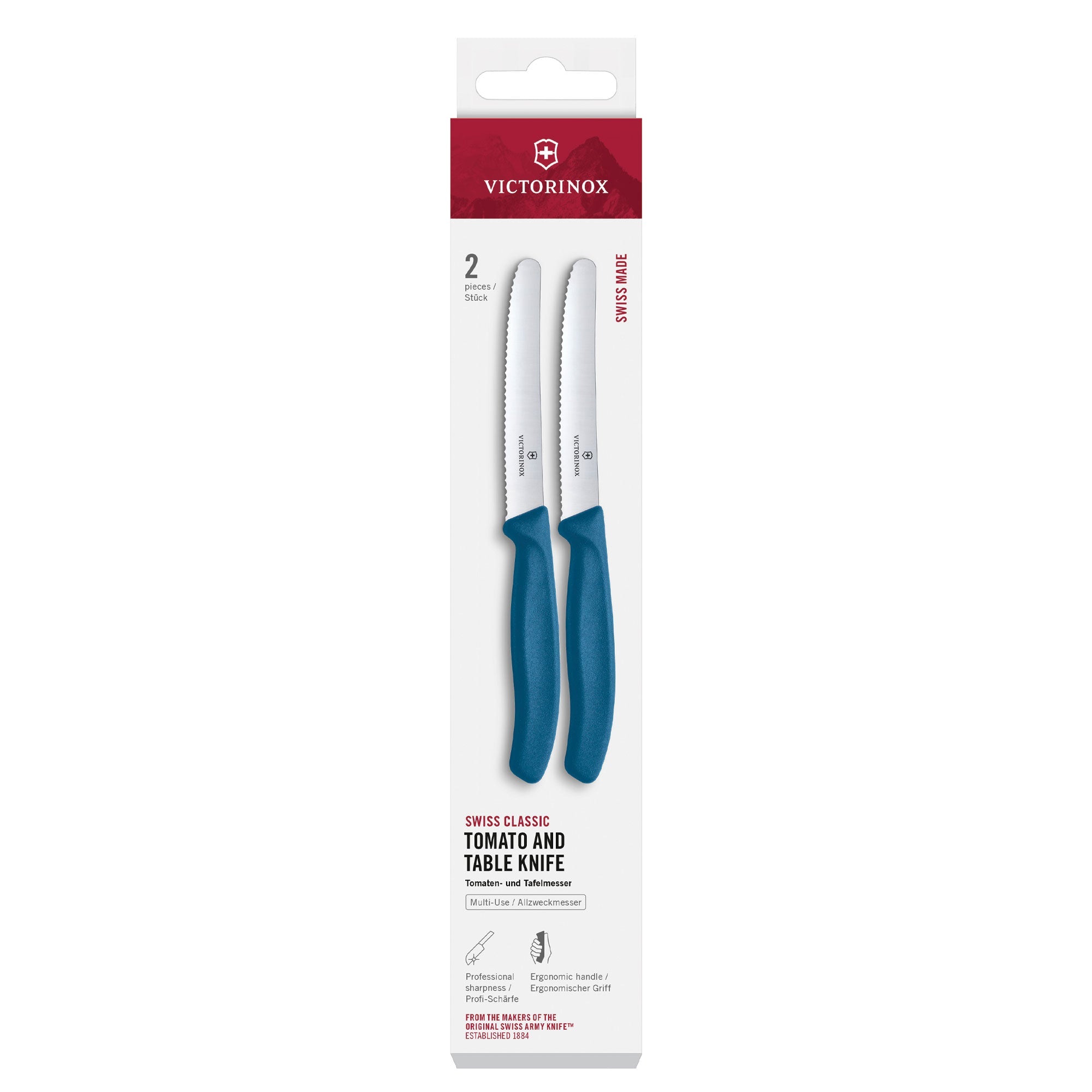 Victorinox Swiss Classic Tomato and Table Knife Set 2 Pieces - Gift Box Blueberry Blue