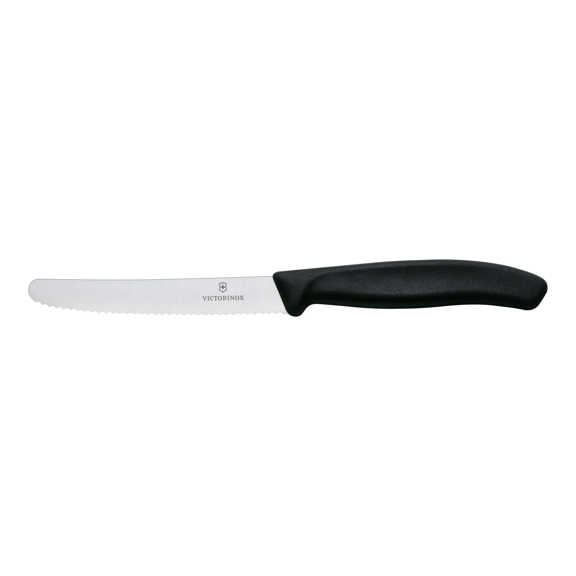 Victorinox Steak & Tomato Knife,11cm Round Tip,Wavy Edge,2 pc Set Classic Black