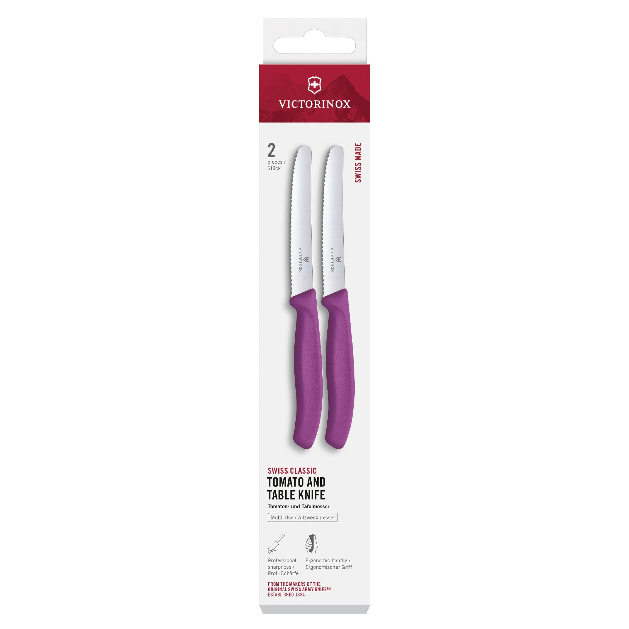Victorinox Swiss Classic Tomato and Table Knife Set 2 Pieces - Gift Box Eggplant Purple