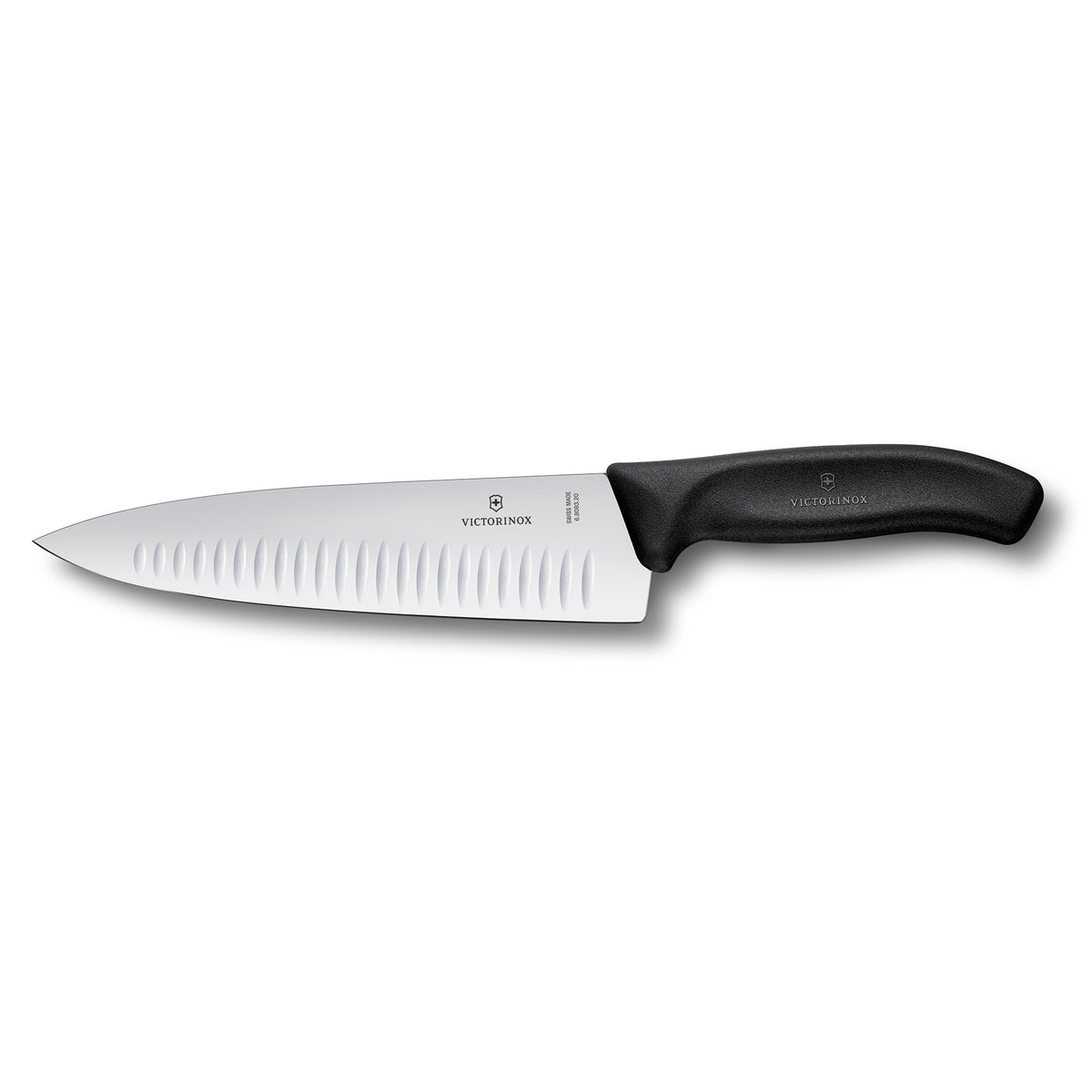 Victorinox Swiss Classic Cook's Carving Knife Extra Wide Fluted Blade 20cm (Black) Retail Pack