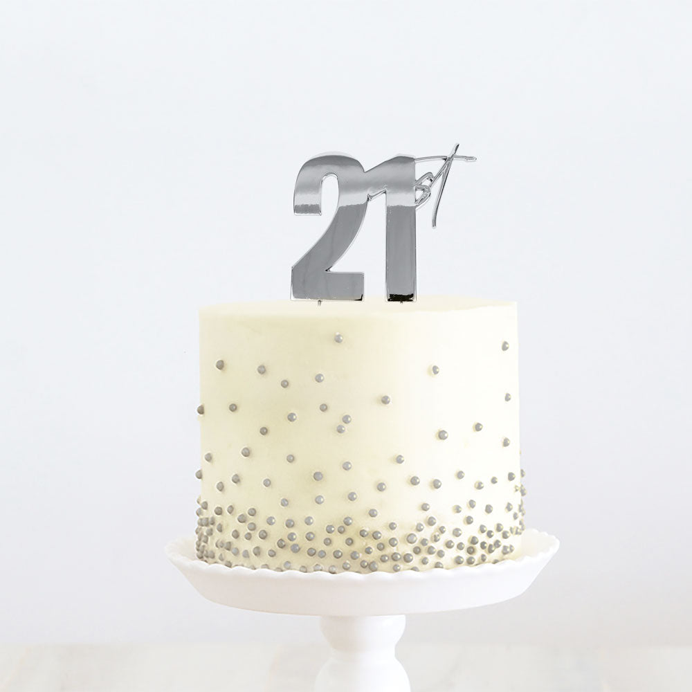 Cake & Candle Metal Cake Topper 21st Silver