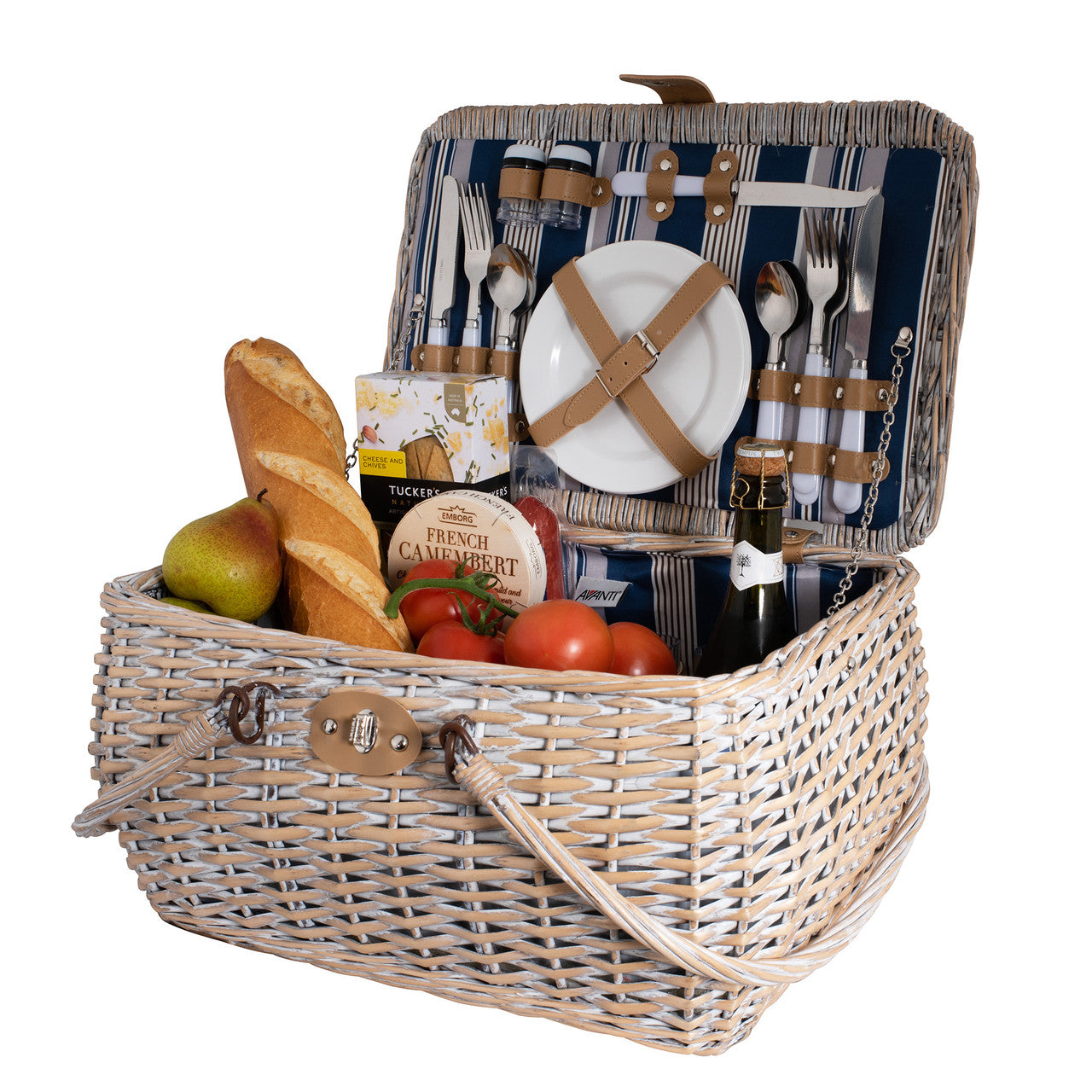 Avanti  4 Person Drop Handle Picnic Basket - Willow Wicker Hampton Stripe