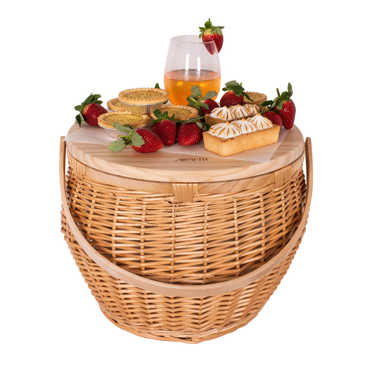 Avanti  Pinewood Top Round Insulated Picnic Basket - Flora