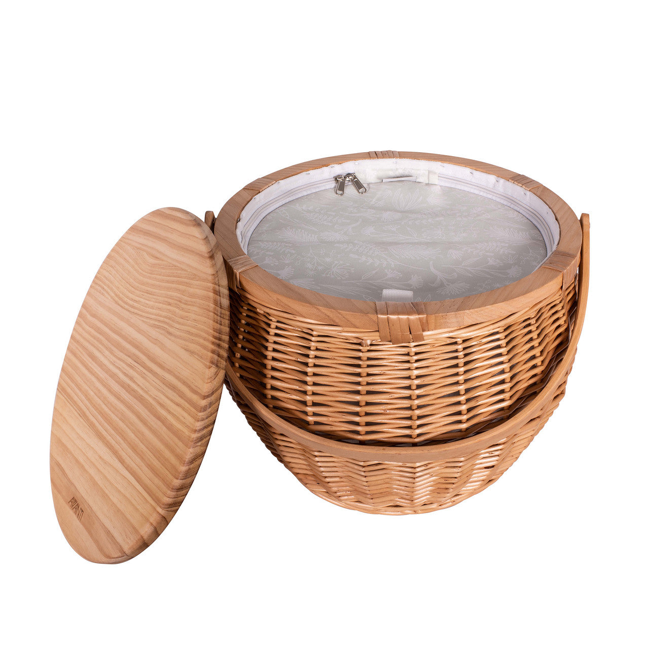 Avanti  Pinewood Top Round Insulated Picnic Basket - Flora
