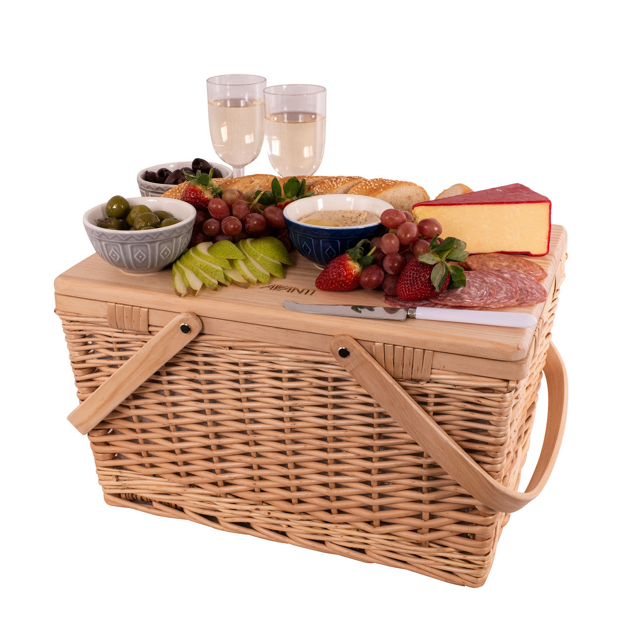 Avanti  4 Person Pine Wood Table Top Insulated Picnic Basket - Flora