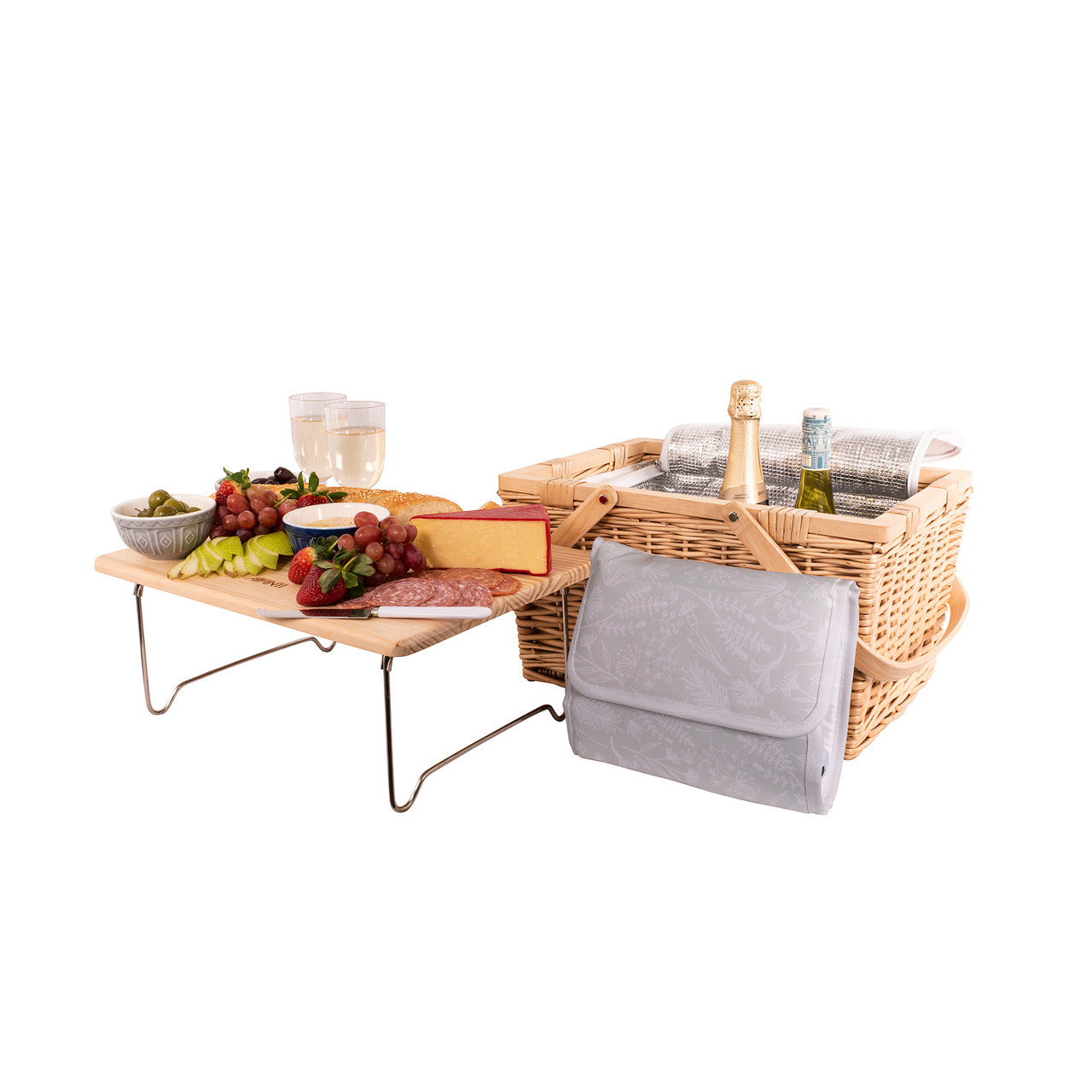 Avanti  4 Person Pine Wood Table Top Insulated Picnic Basket - Flora