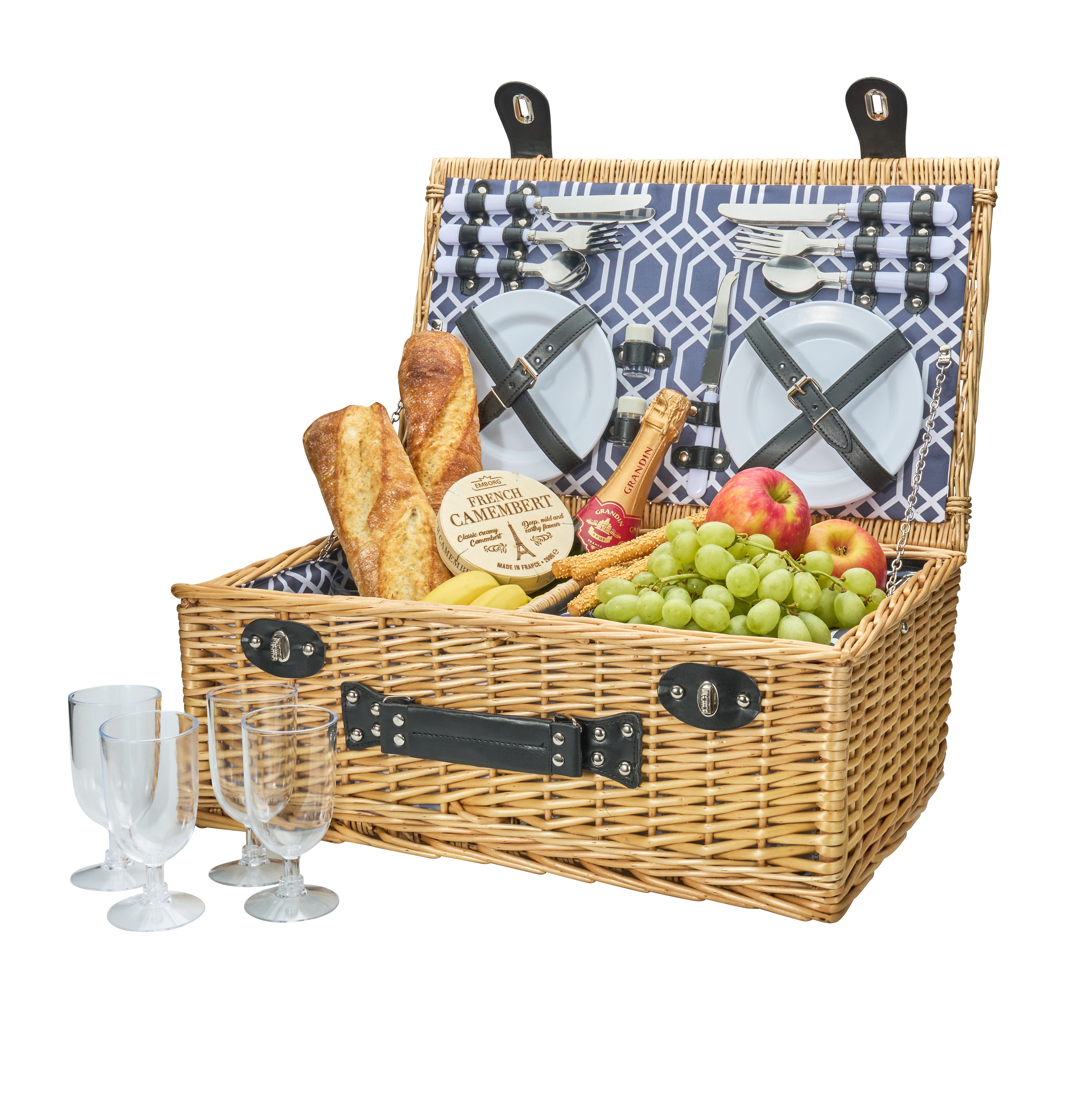 Avanti 4 Person Wicker Picnic Basket - Hamptons Blue Point Pattern