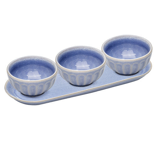 Ladelle Marguerite Powder Blue 4pc Bowl & Tray Set
