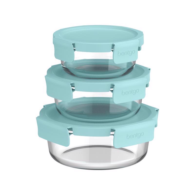 Bentgo Round Glass Food Storage Set 6 Piece Soft Aqua