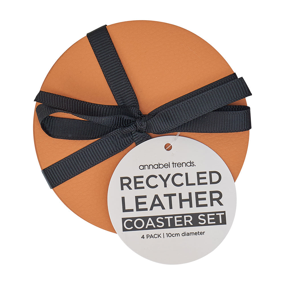 Annabel Trends Coaster Set Round Recycled Leather Terracotta