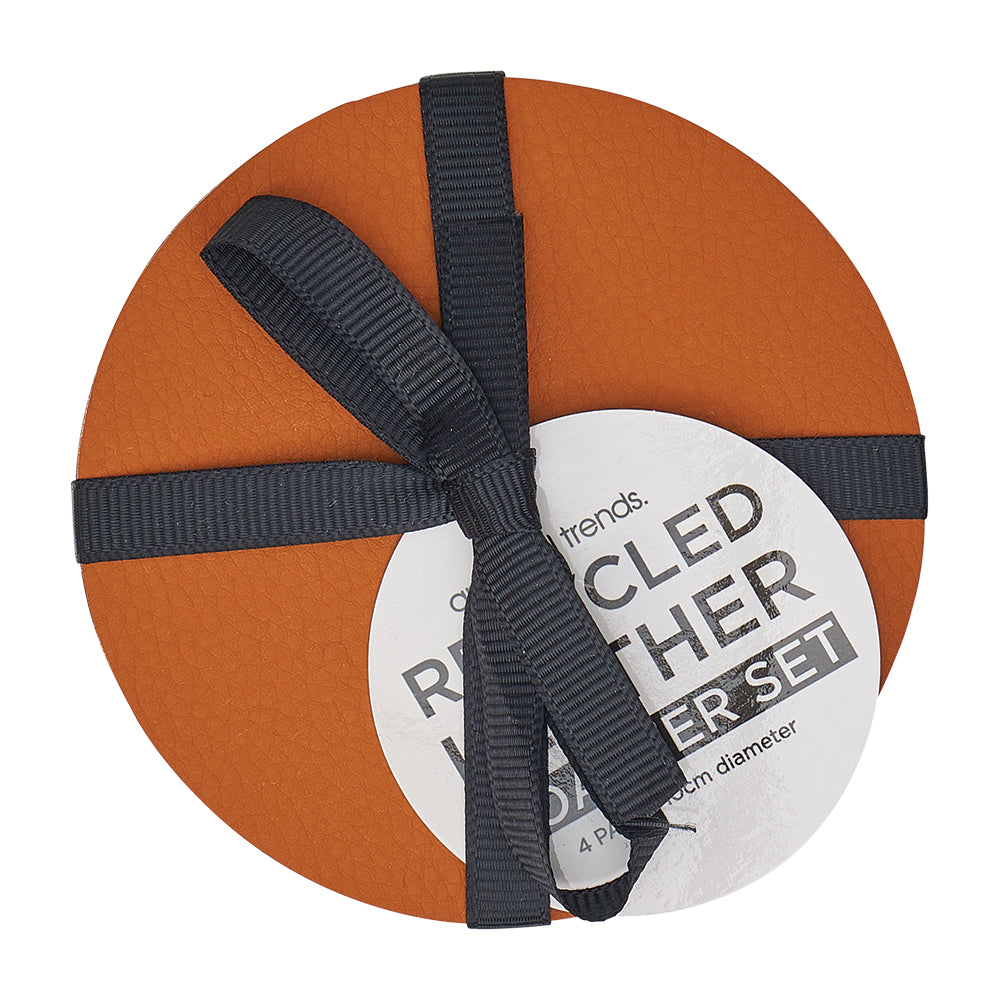 Annabel Trends Coaster Set Round Recycled Leather Terracotta