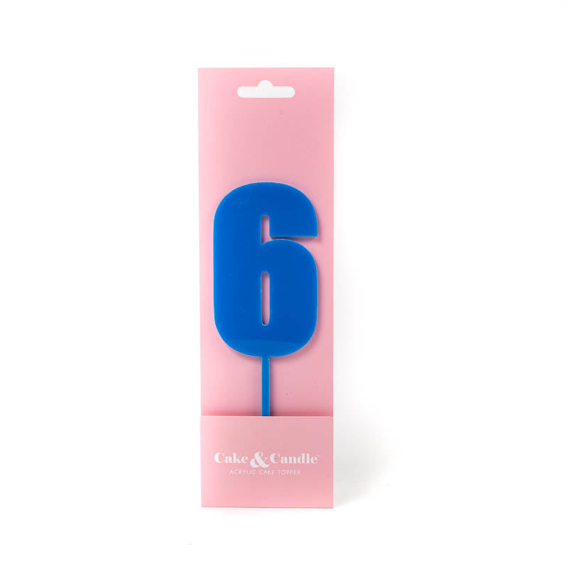Cake & Candle Mega Number 6 Cake Topper Blue