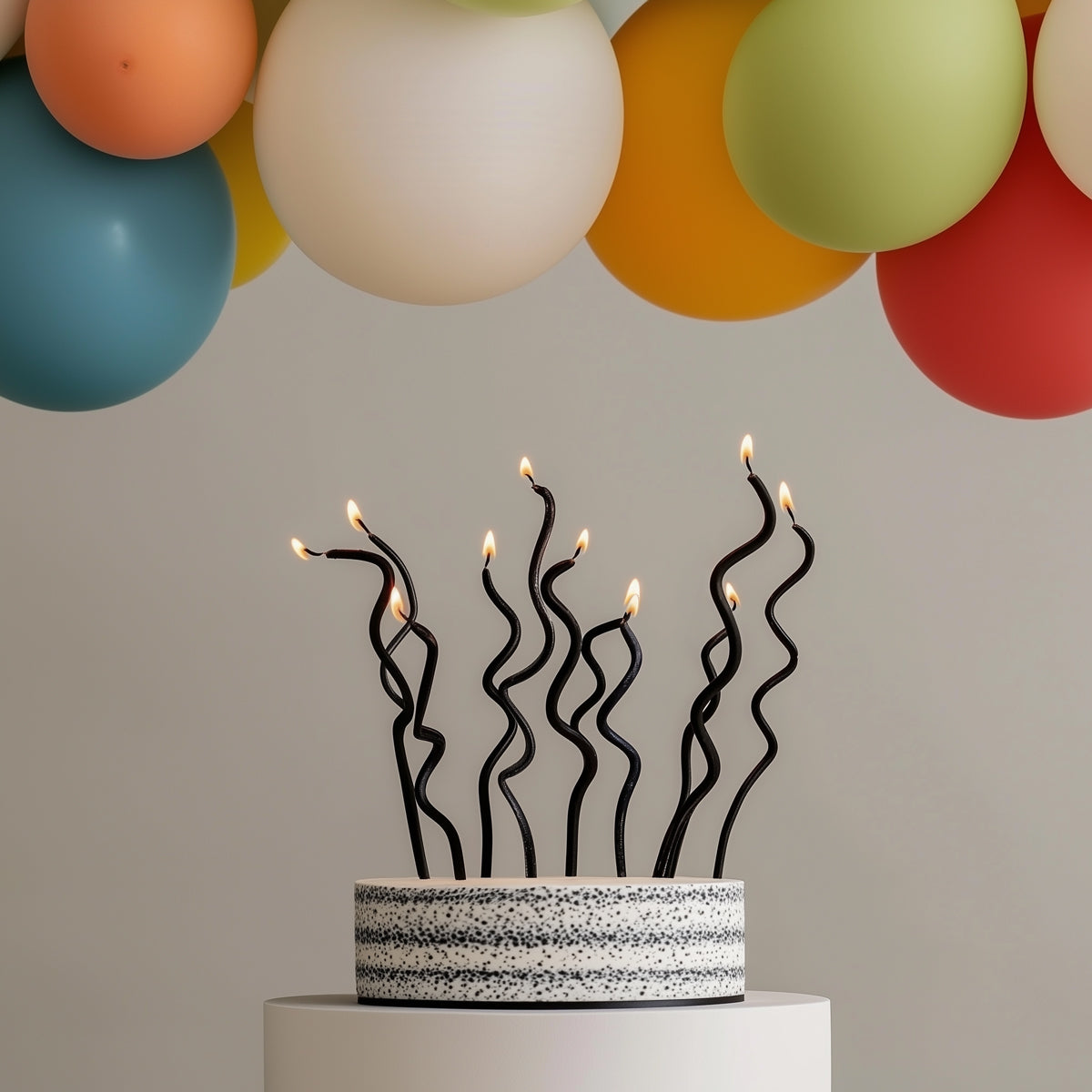 Cake & Candle Swirly Cake Candles Black 13cm 16 Pack