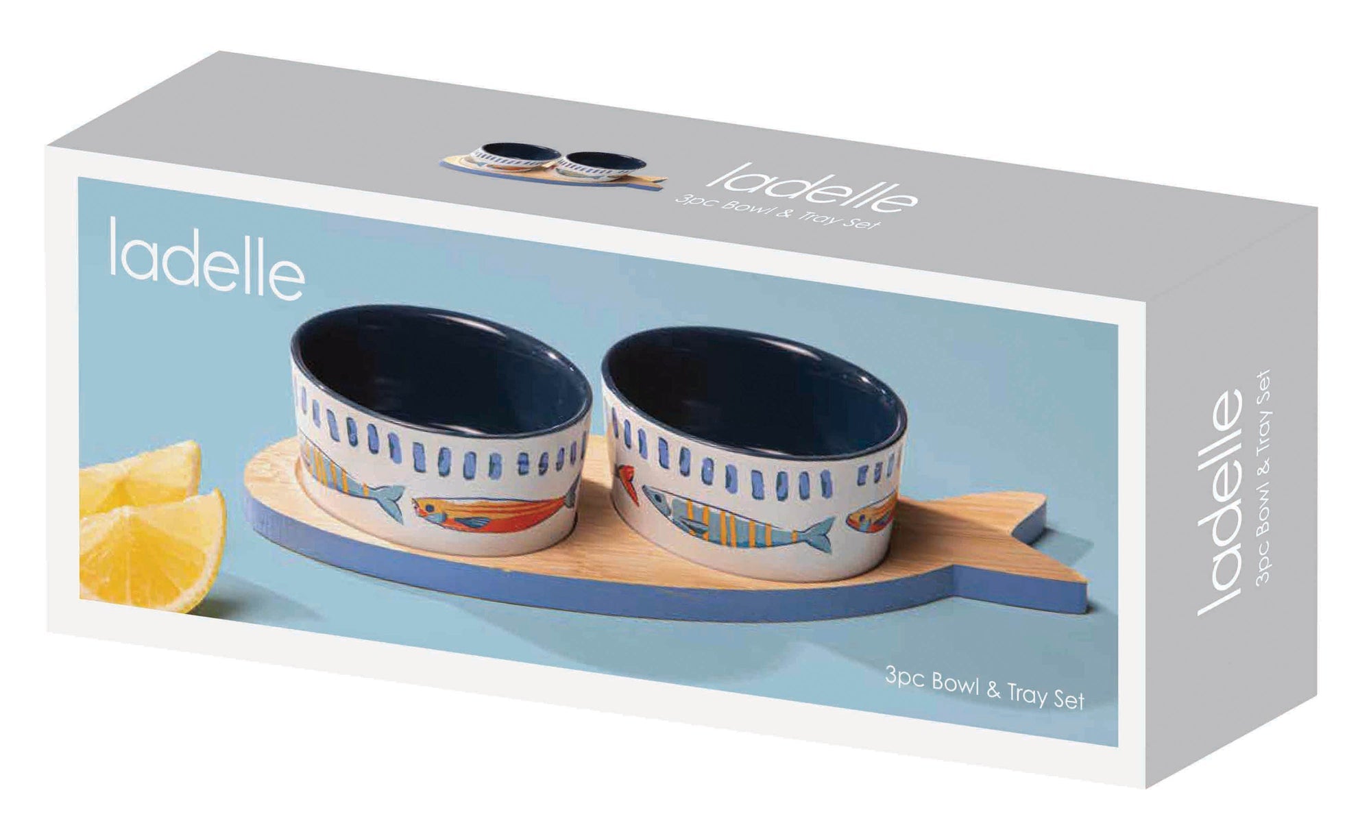 Ladelle Capri Fish 3pc Bowl & Tray Set