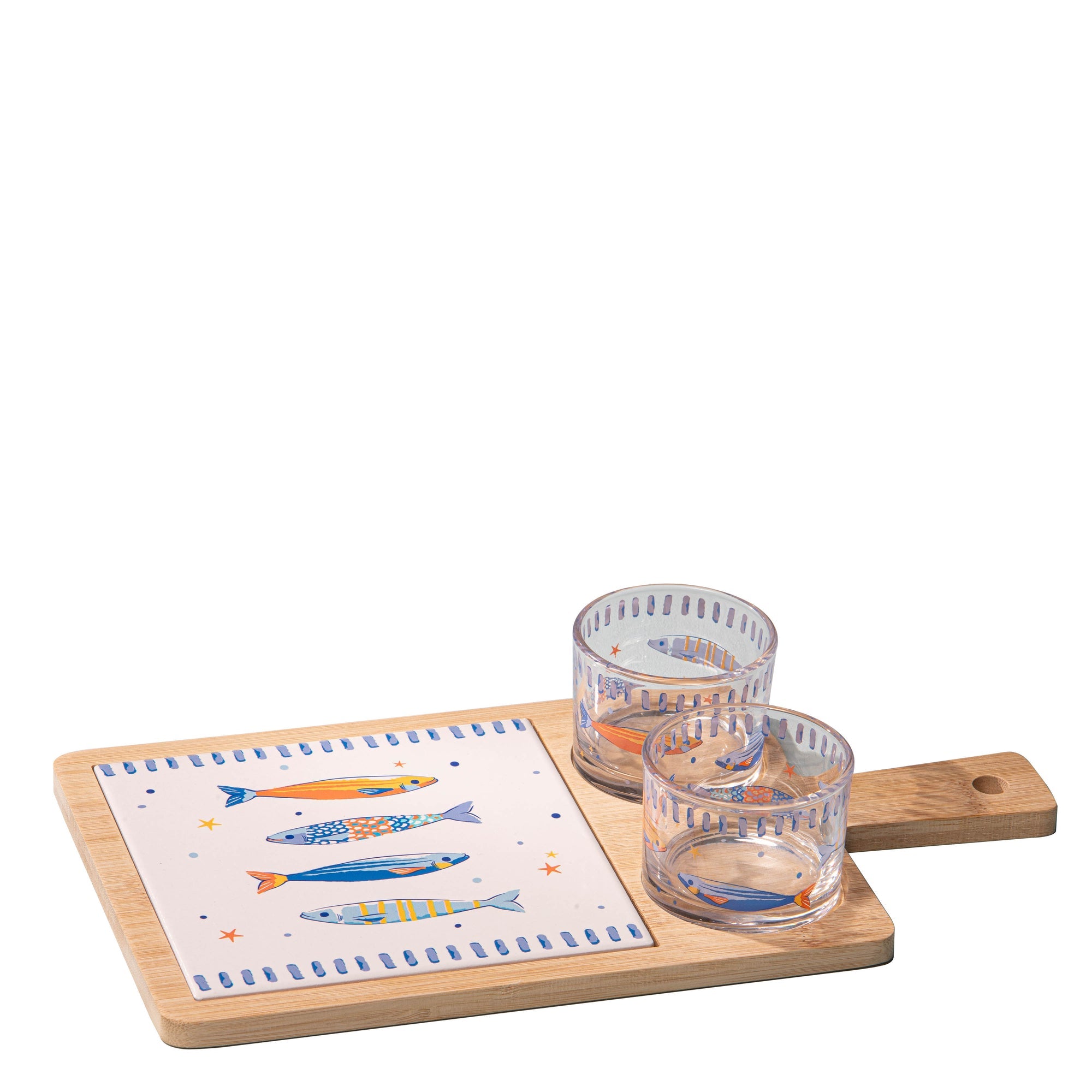 Ladelle Capri Fish Rectangle 3pc Bowl & Tray Set