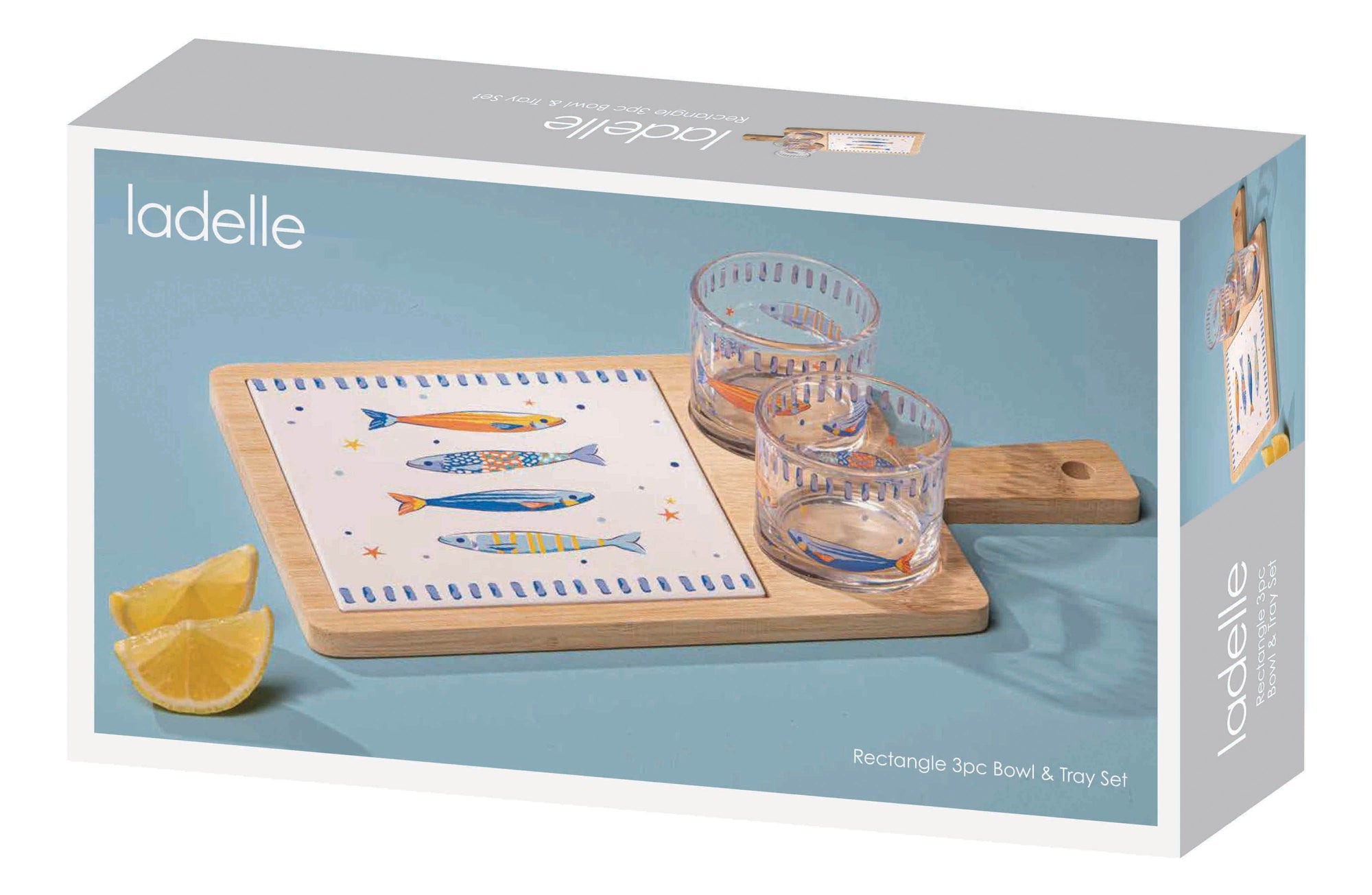 Ladelle Capri Fish Rectangle 3pc Bowl & Tray Set