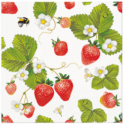 PAW Lunch Napkin 33x33cm 20 Pack - Strawberries with Bees