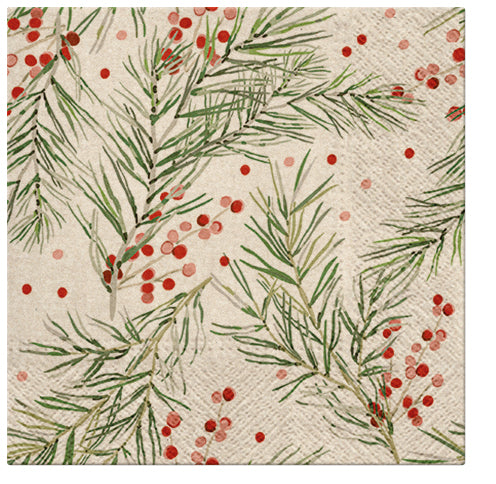 PAW Lunch Napkin 33x33cm 20 Pack - We Care Sprigs Holly