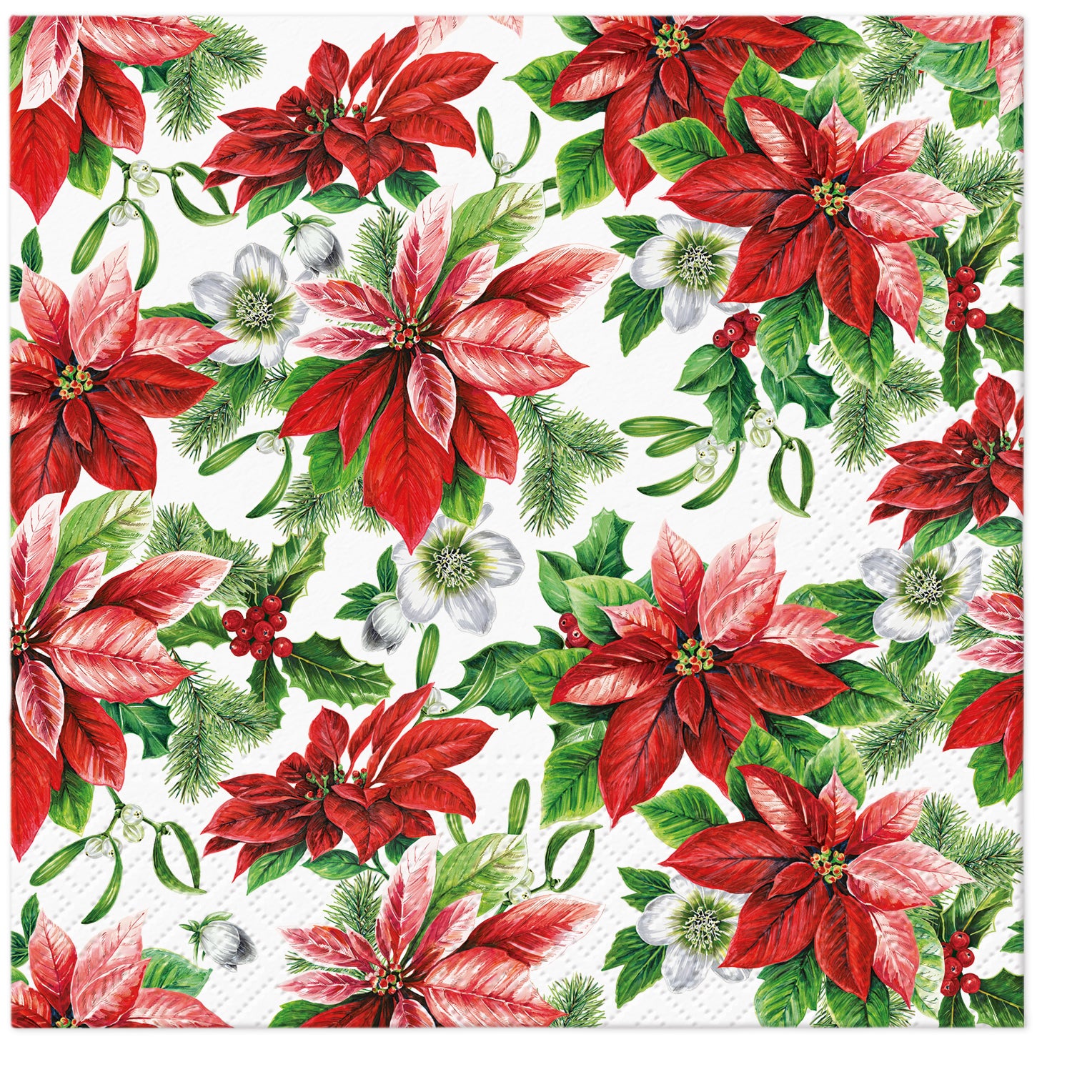 PAW Lunch Napkin 33x33cm 20 Pack - Glory Poinsettia