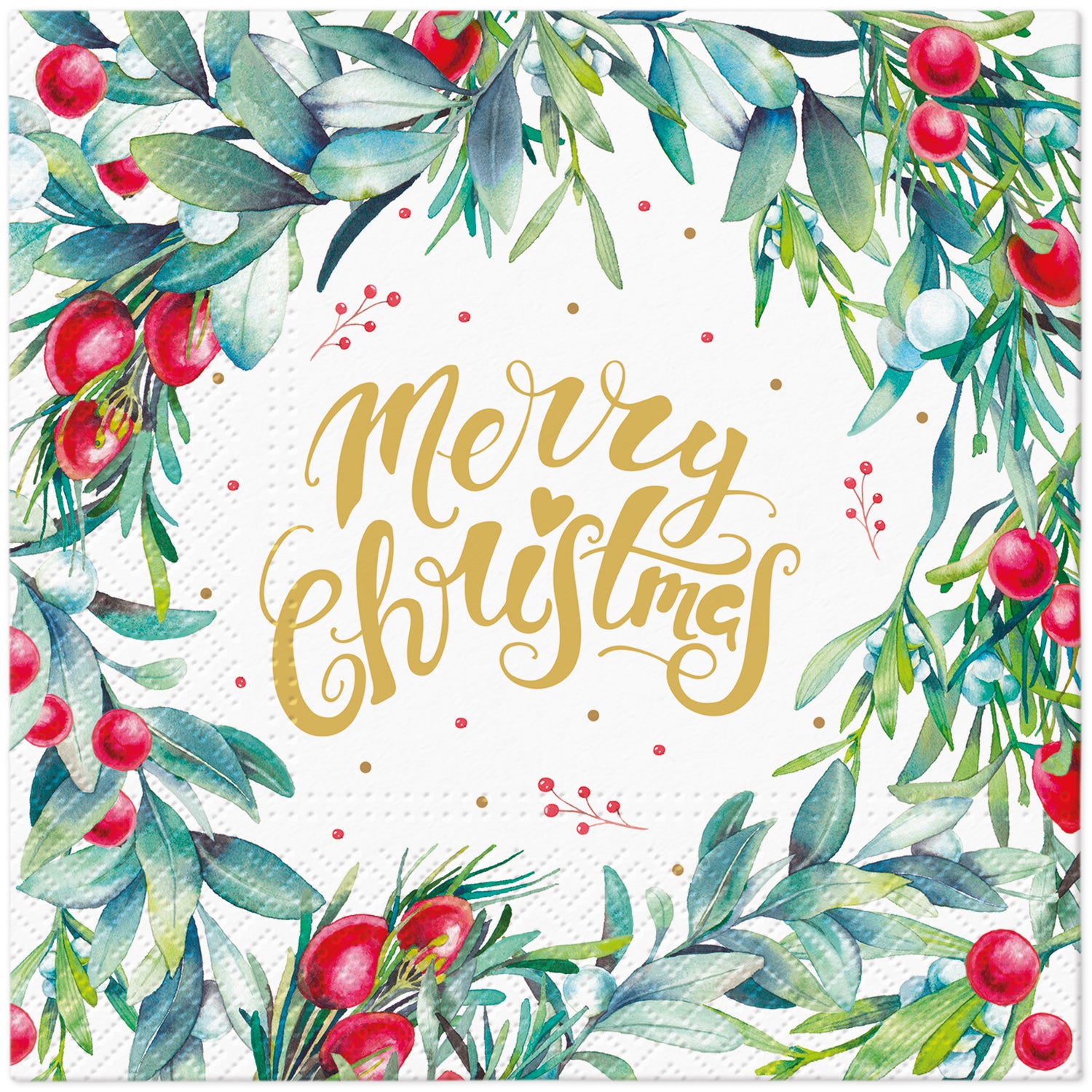 PAW Lunch Napkin 33x33cm 20 Pack - Merry Christmas Floral
