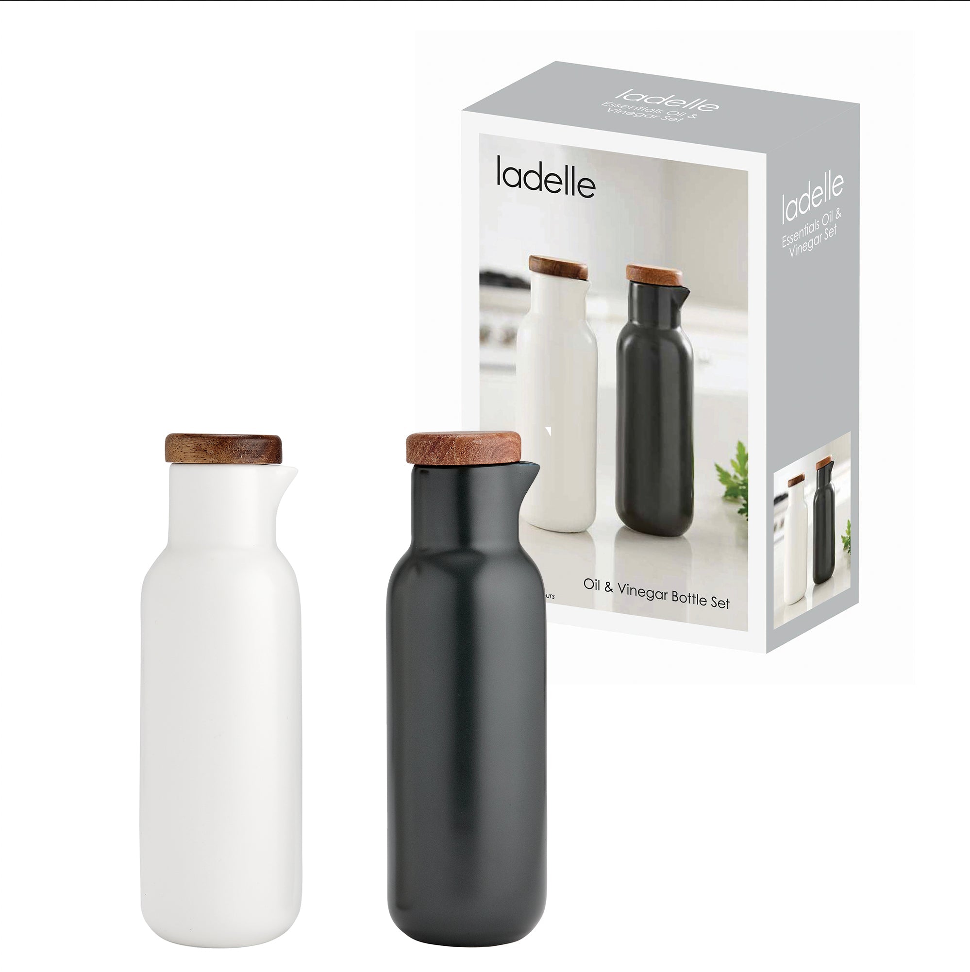 Ladelle Essentials White & Charcoal Oil & Vinegar Set