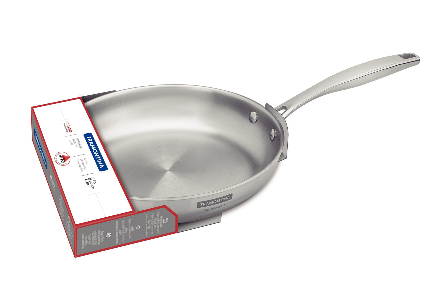 Tramontina Grano 20 cm 1 -2 L Shallow Stainless Steel Frying Pan With Tri-Ply Body & Long Handle