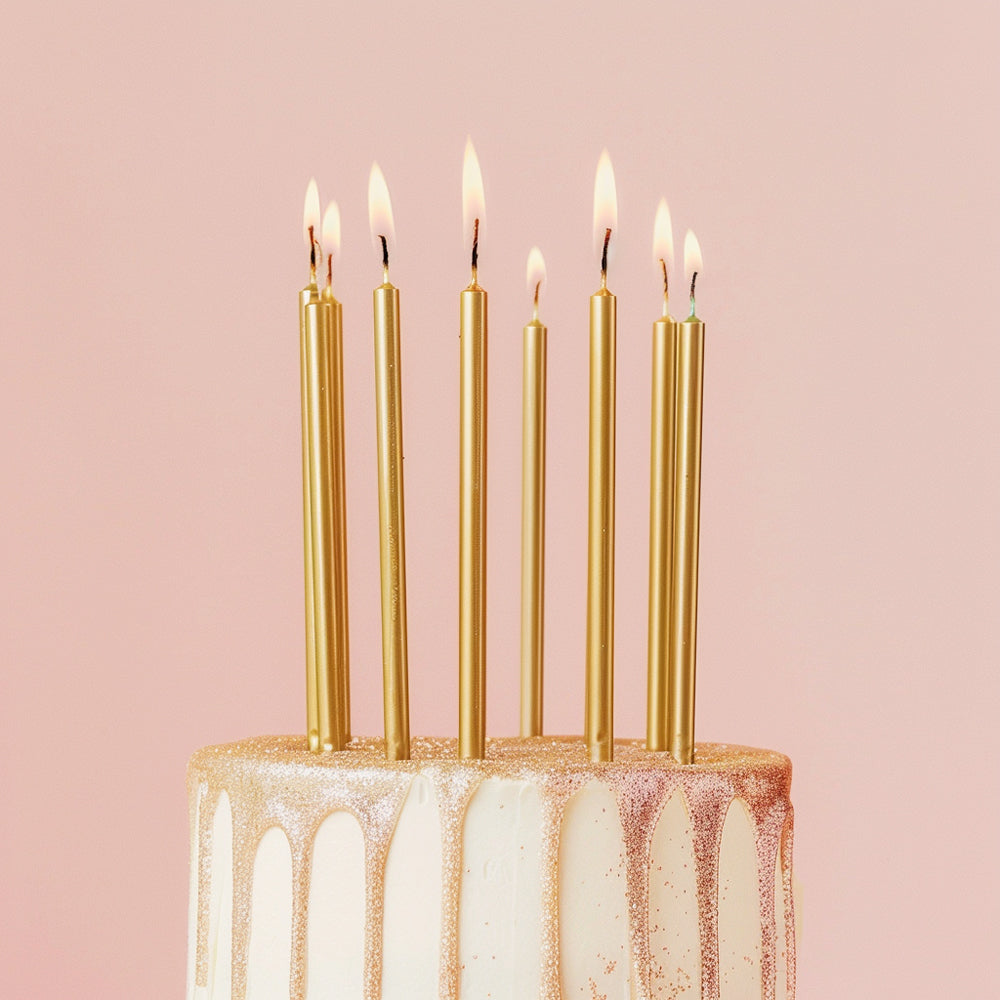 Cake & Candle Tall Cake Candles Gold 12cm 12 Pack