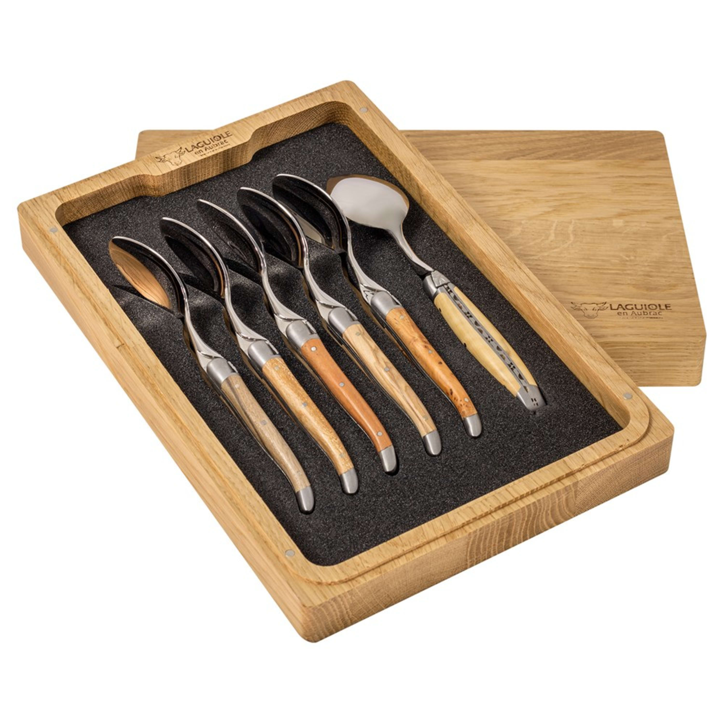 Laguiole en Aubrac 6 Piece Coffee Spoon Set - Mixed Woods