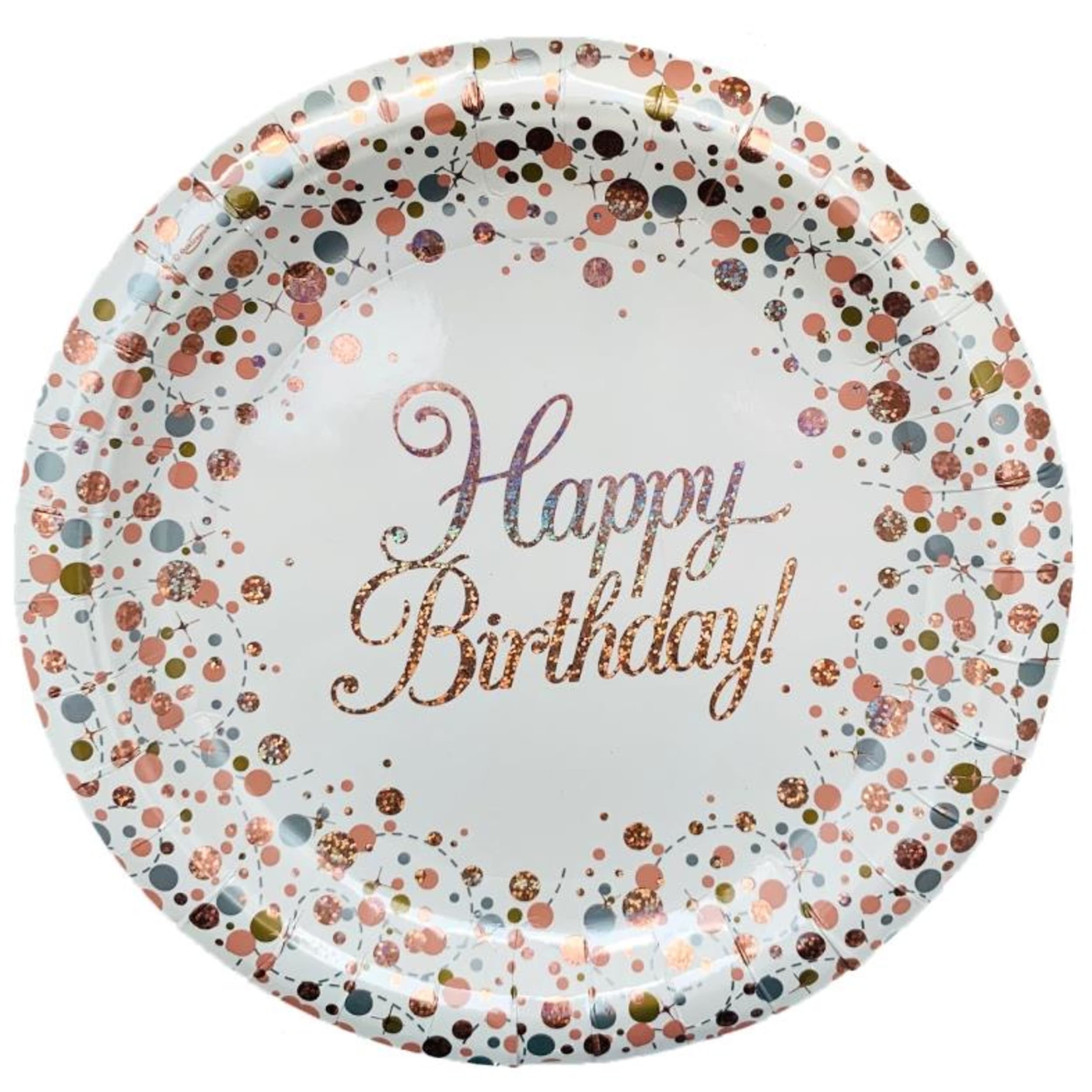 Occasions Sparkling Fizz Rose Gold 9" 23cm Plate HBirthday (8 Pack)