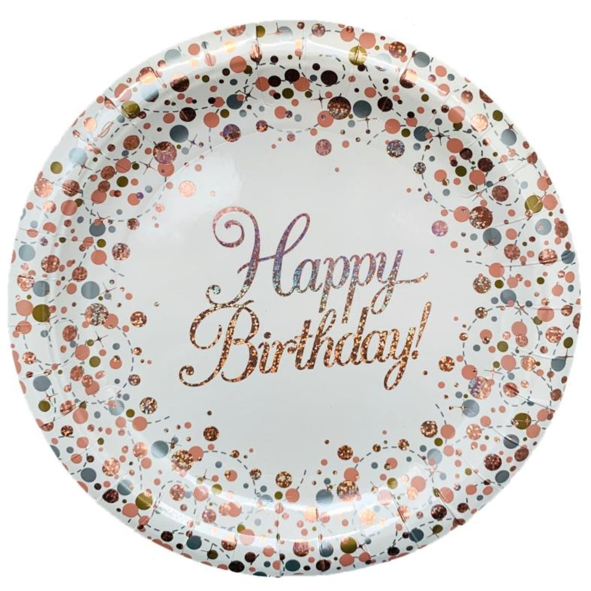 Occasions Sparkling Fizz Rose Gold 9" 23cm Plate HBirthday (8 Pack)