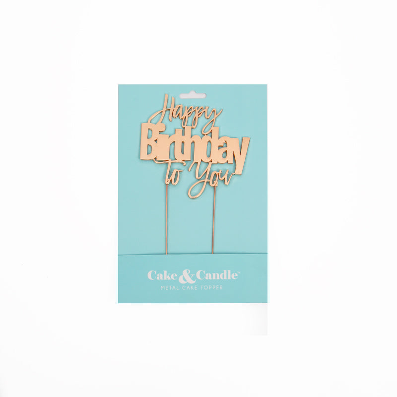 Cake & Candle Metal Cake Topper Happy Birthday to You Rose Gold